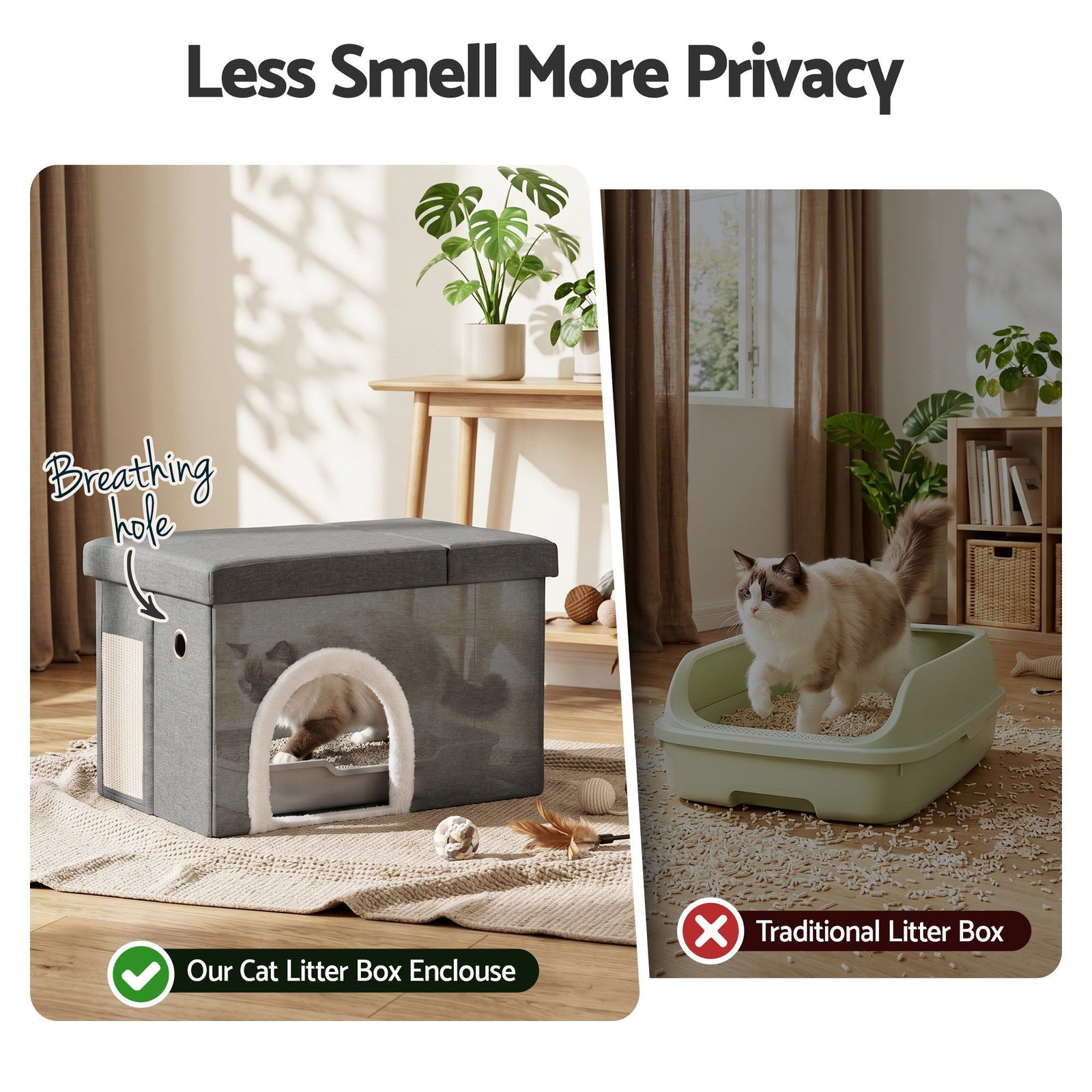 Storage Ottoman Foot Stool Cat Litter Box Enclosure Foldable Grey