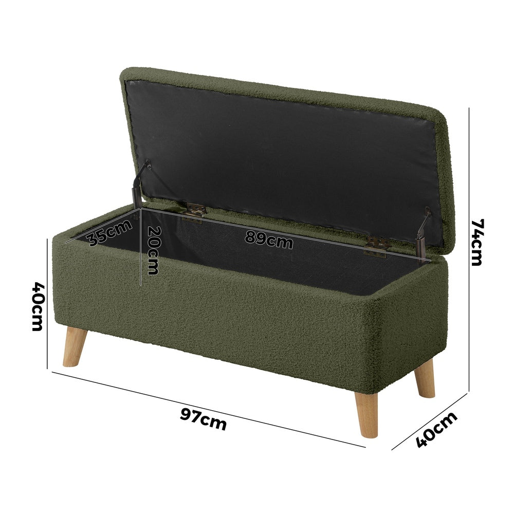 Storage Ottoman Blanket Box Chest Toy Foot Stool Sherpa Green