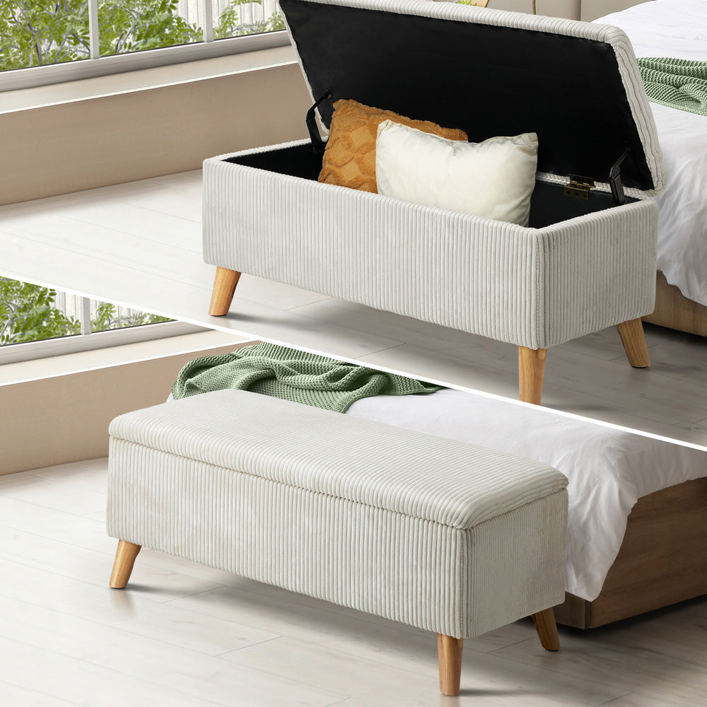 Storage Ottoman Blanket Box LARGE Polyester Beige