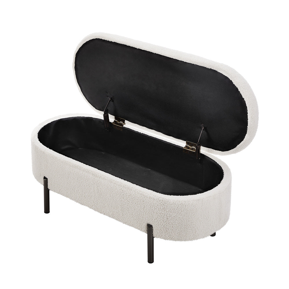 Oikiture Storage Ottoman Bench Oval Blanket Box Sherpa White