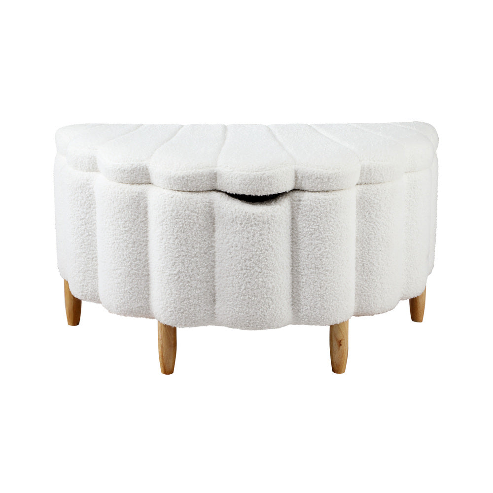 Oikiture Storage Ottoman Scallop Boucle Fleece Foot Stool Seat Chest