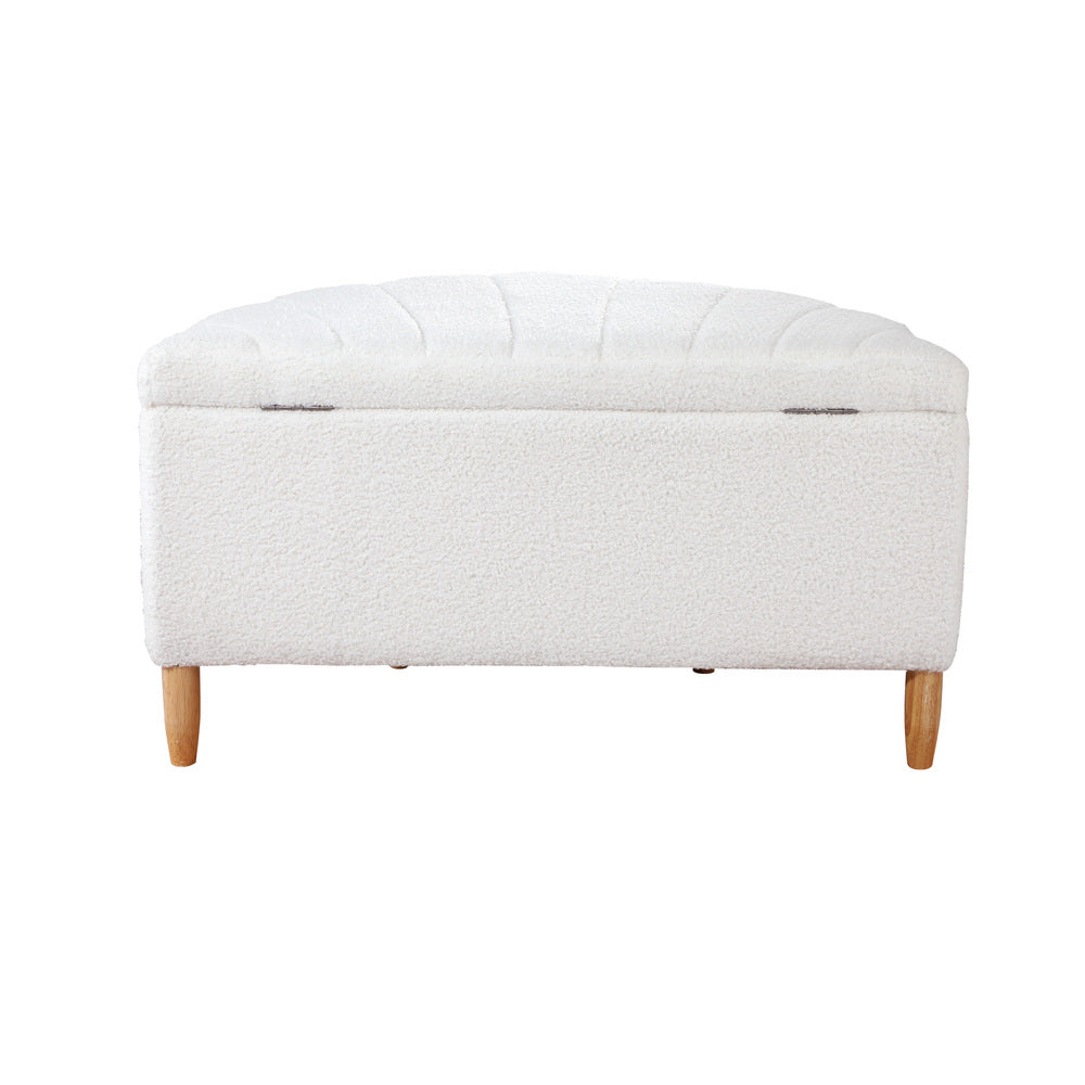 Oikiture Storage Ottoman Scallop Boucle Fleece Foot Stool Seat Chest