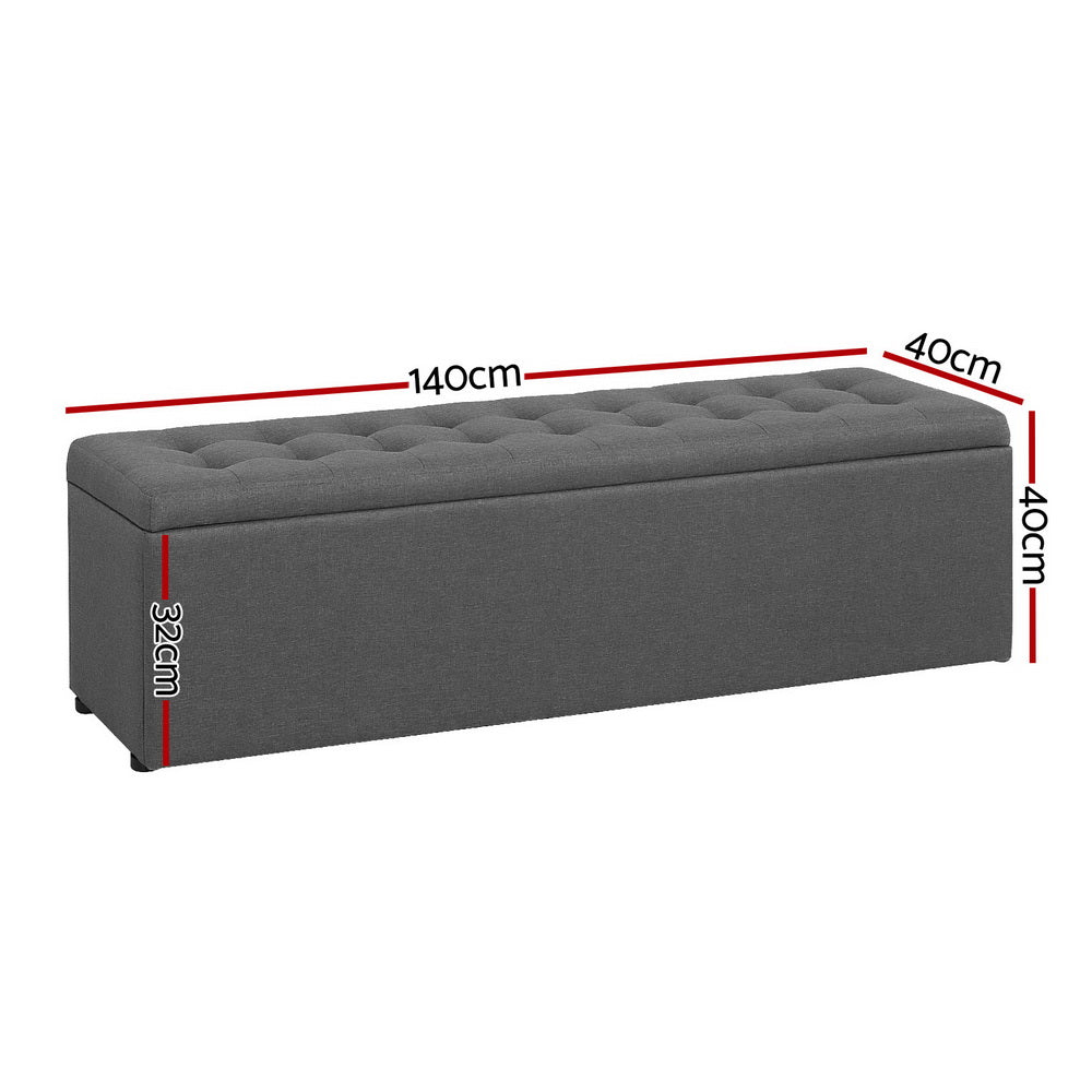 Artiss Extra Long Storage Ottoman 140cm Bench Seat Faux Linen Grey