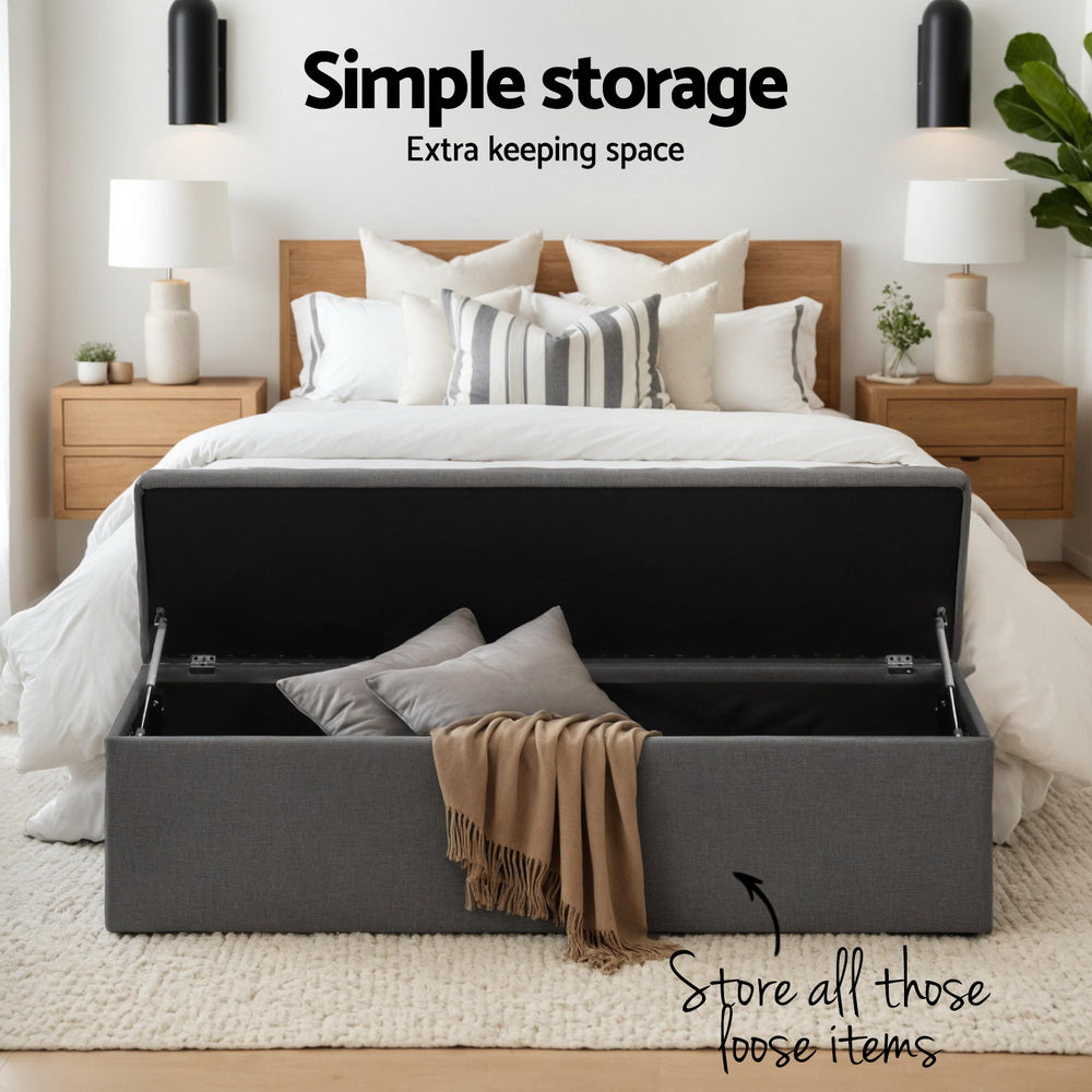 Artiss Extra Long Storage Ottoman 140cm Bench Seat Faux Linen Grey