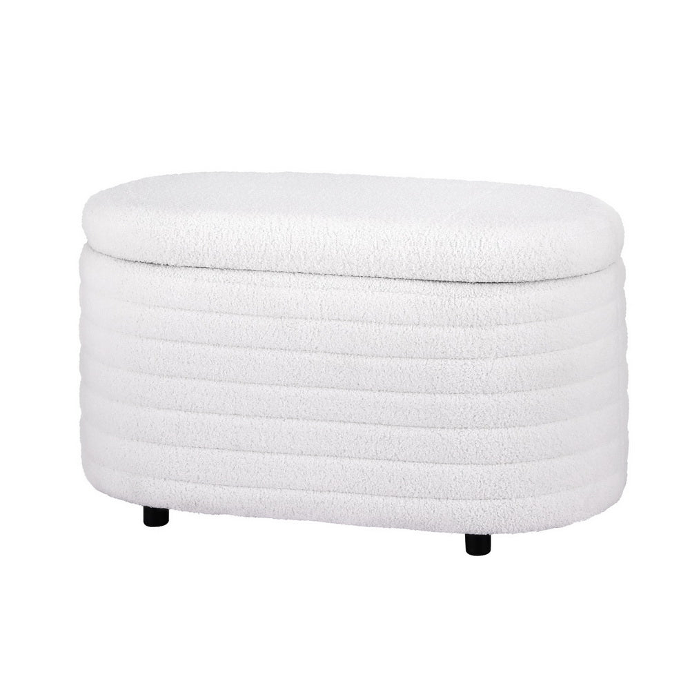 Artiss Storage Ottoman Blanket Box 87cm Boucle Fabric Oval