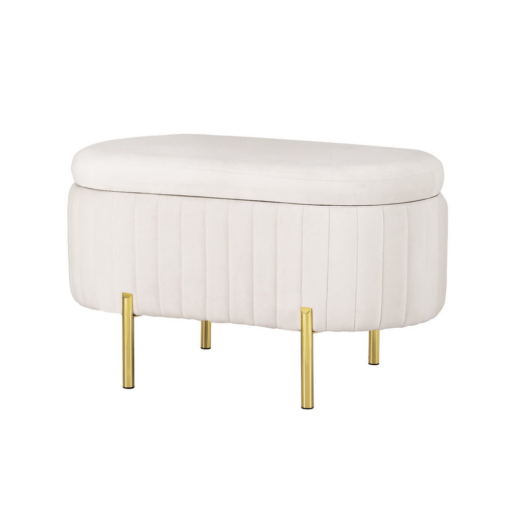 Artiss Storage Ottoman Blanket Box 87cm Velvet Oval White