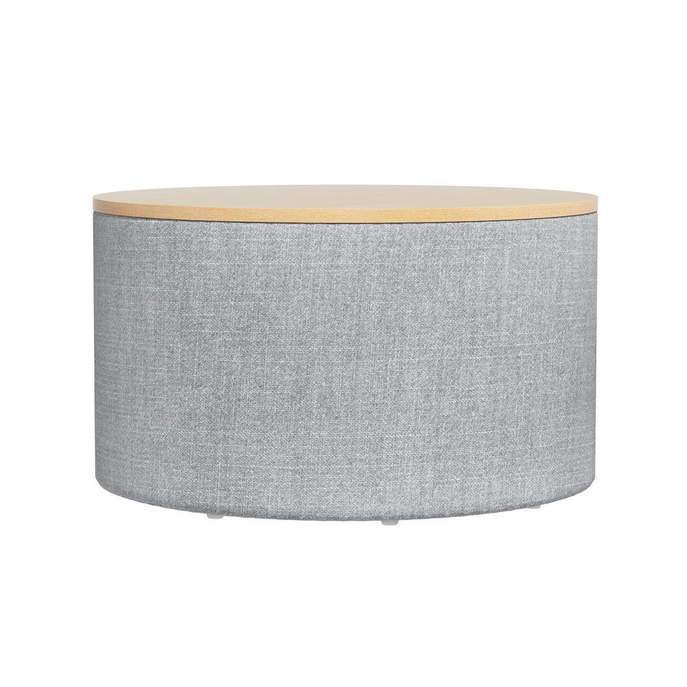 Artiss Storage Ottoman Blanket Box 60cm Linen Round Grey