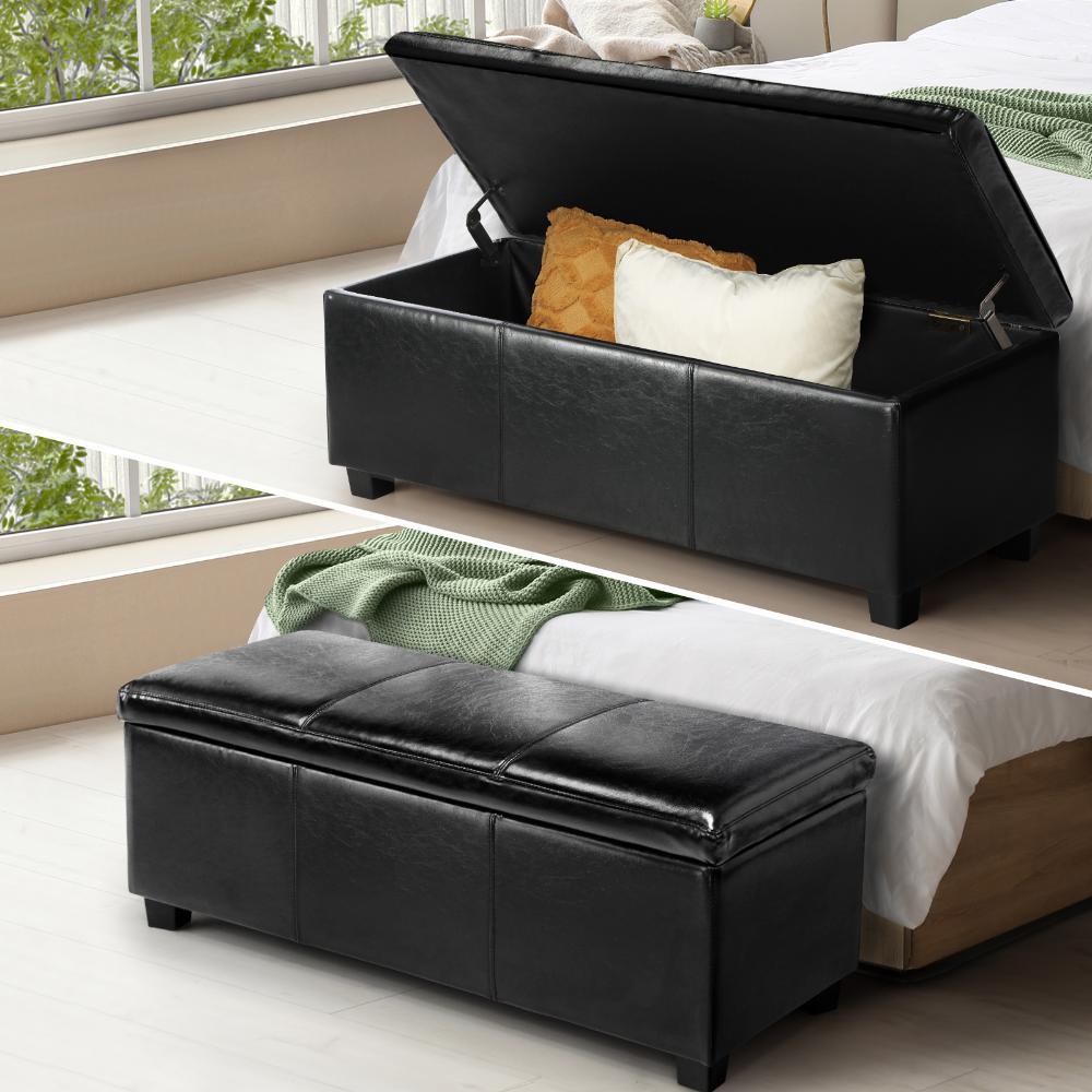 Storage Ottoman PU Leather Large Black