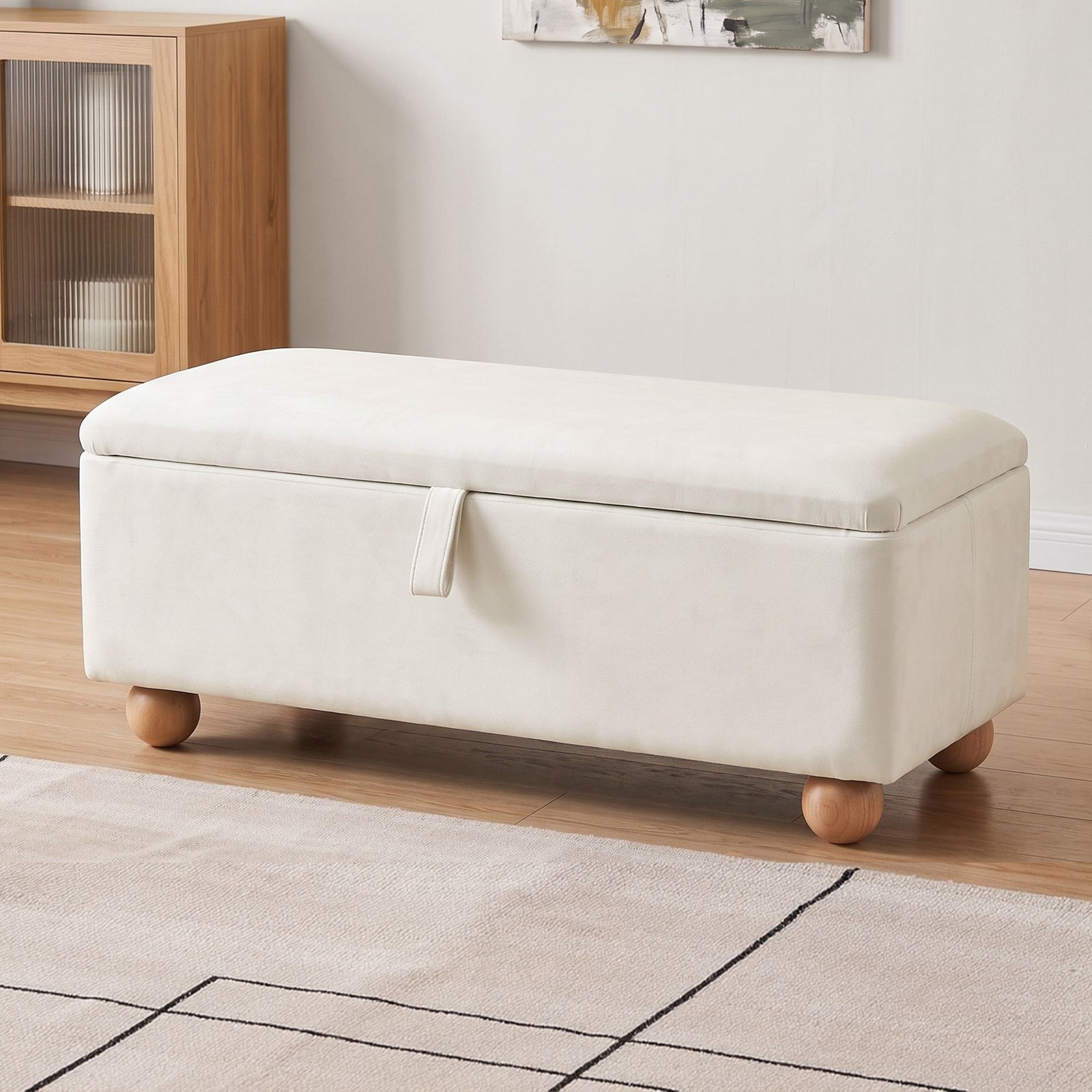 Artiss Storage Ottoman Hidden Bench, Velvet, 150kg Capacity, Beige, 97cm