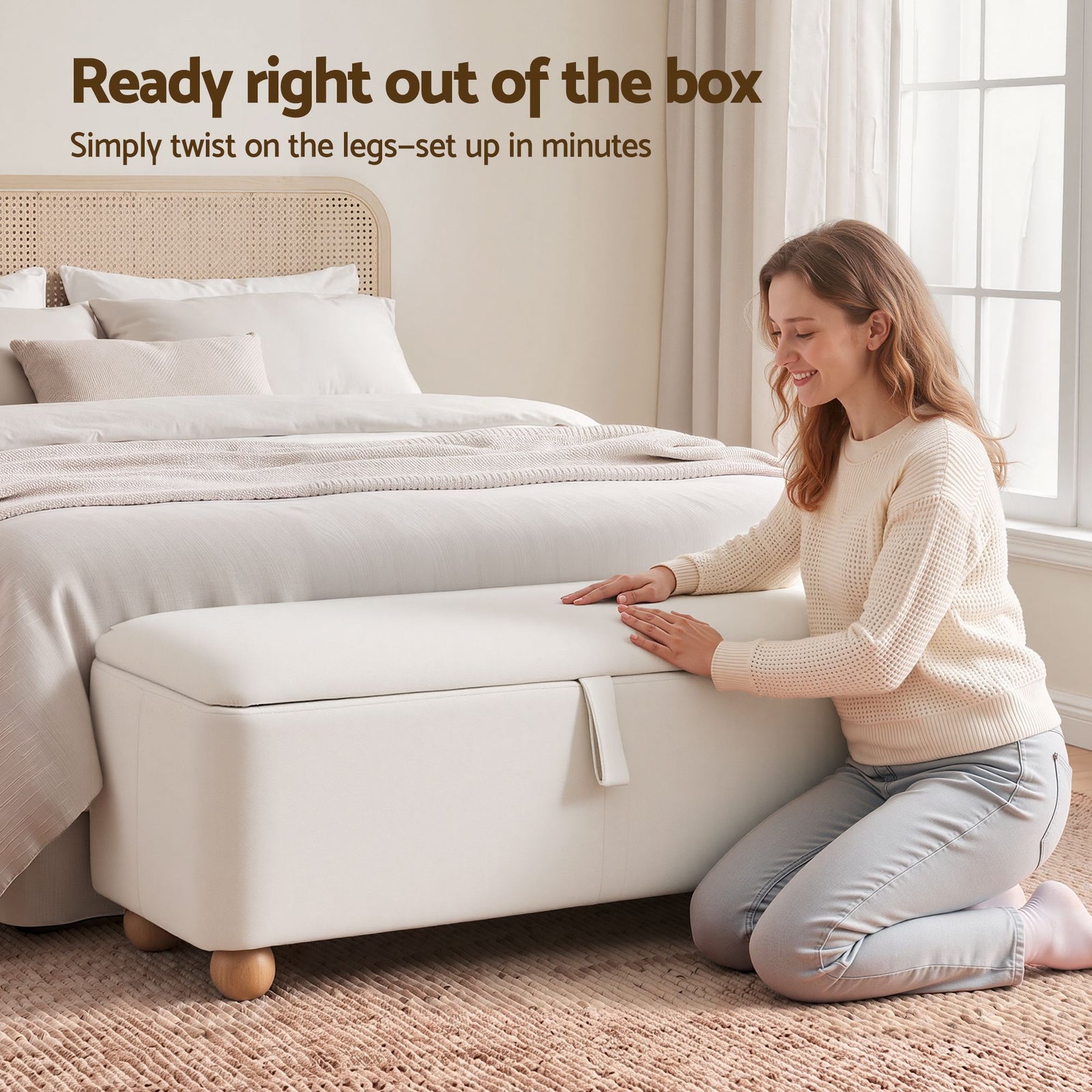Artiss Storage Ottoman Hidden Bench, Velvet, 150kg Capacity, Beige, 97cm