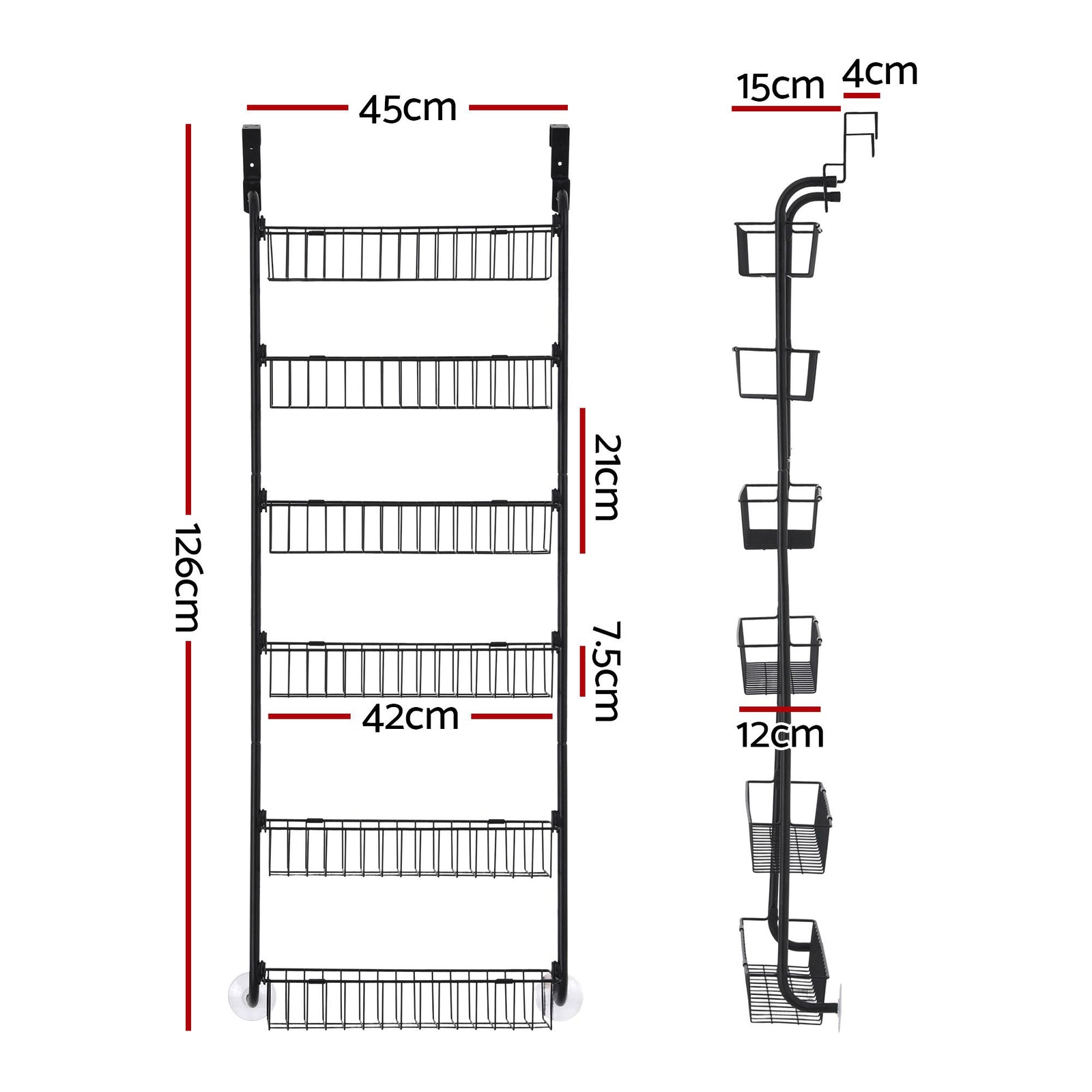 Over Door Storage Rack – 6‑Tier Metal Organiser, Suction‑Grip Base, 45×126cm