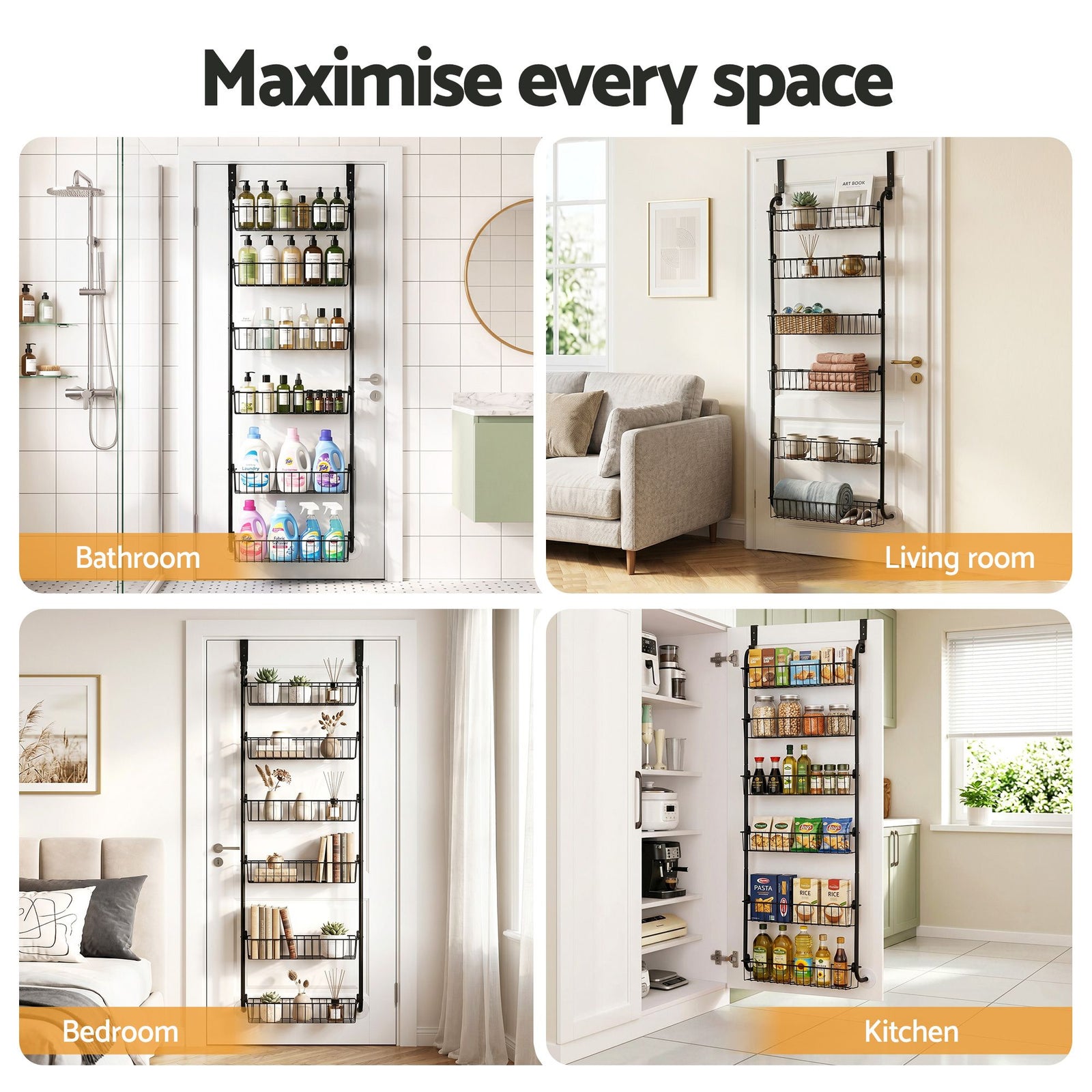 Over Door Storage Rack – 6‑Tier Metal Organiser, Suction‑Grip Base, 45×126cm