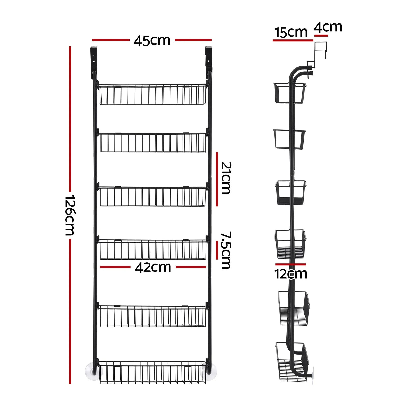 Over Door Storage Rack Set – 6‑Tier, Metal, Suction‑Grip Base, 45×126cm