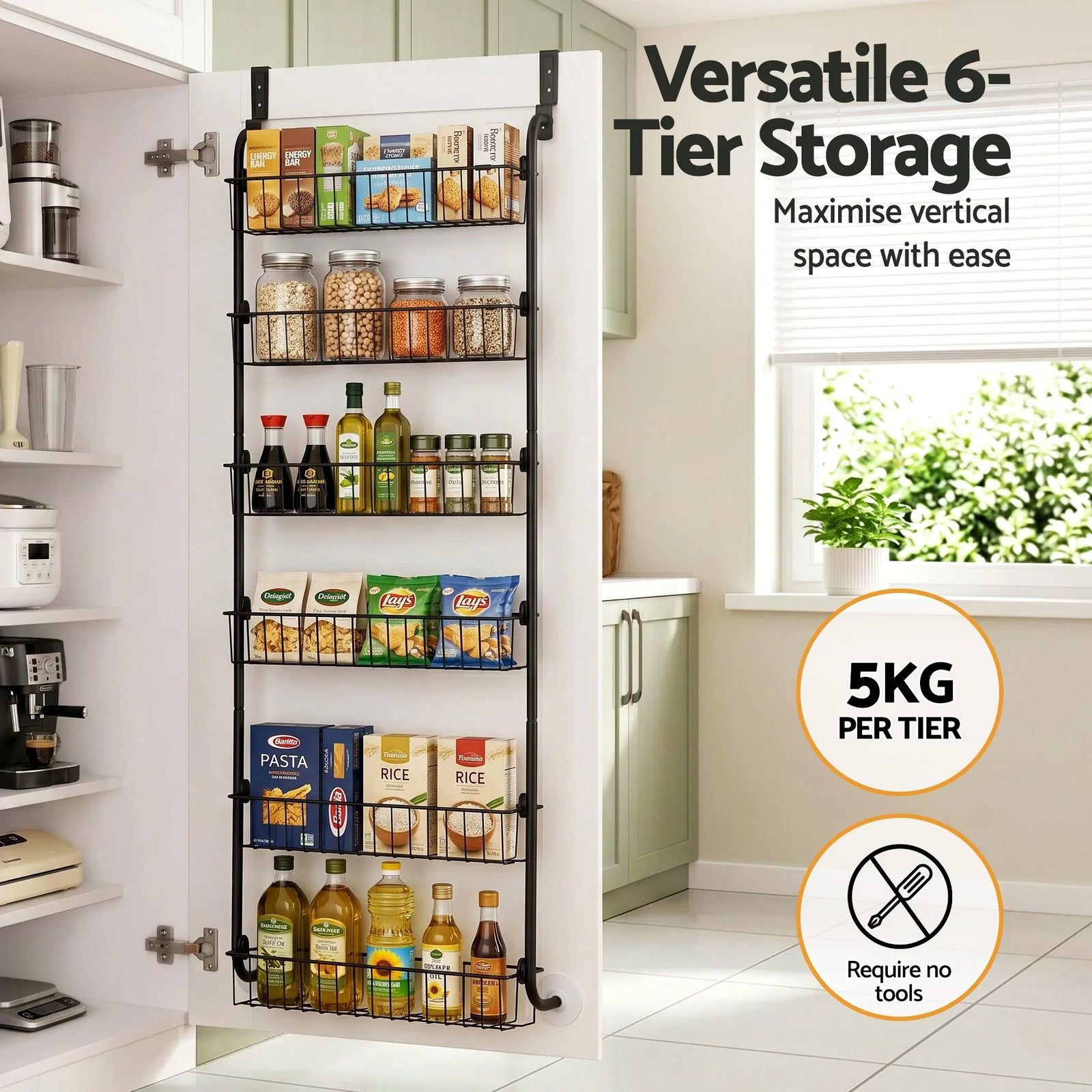 Over Door Storage Rack Set – 6‑Tier, Metal, Suction‑Grip Base, 45×126cm