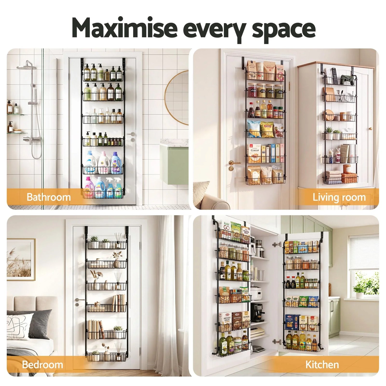 Over Door Storage Rack Set – 6‑Tier, Metal, Suction‑Grip Base, 45×126cm