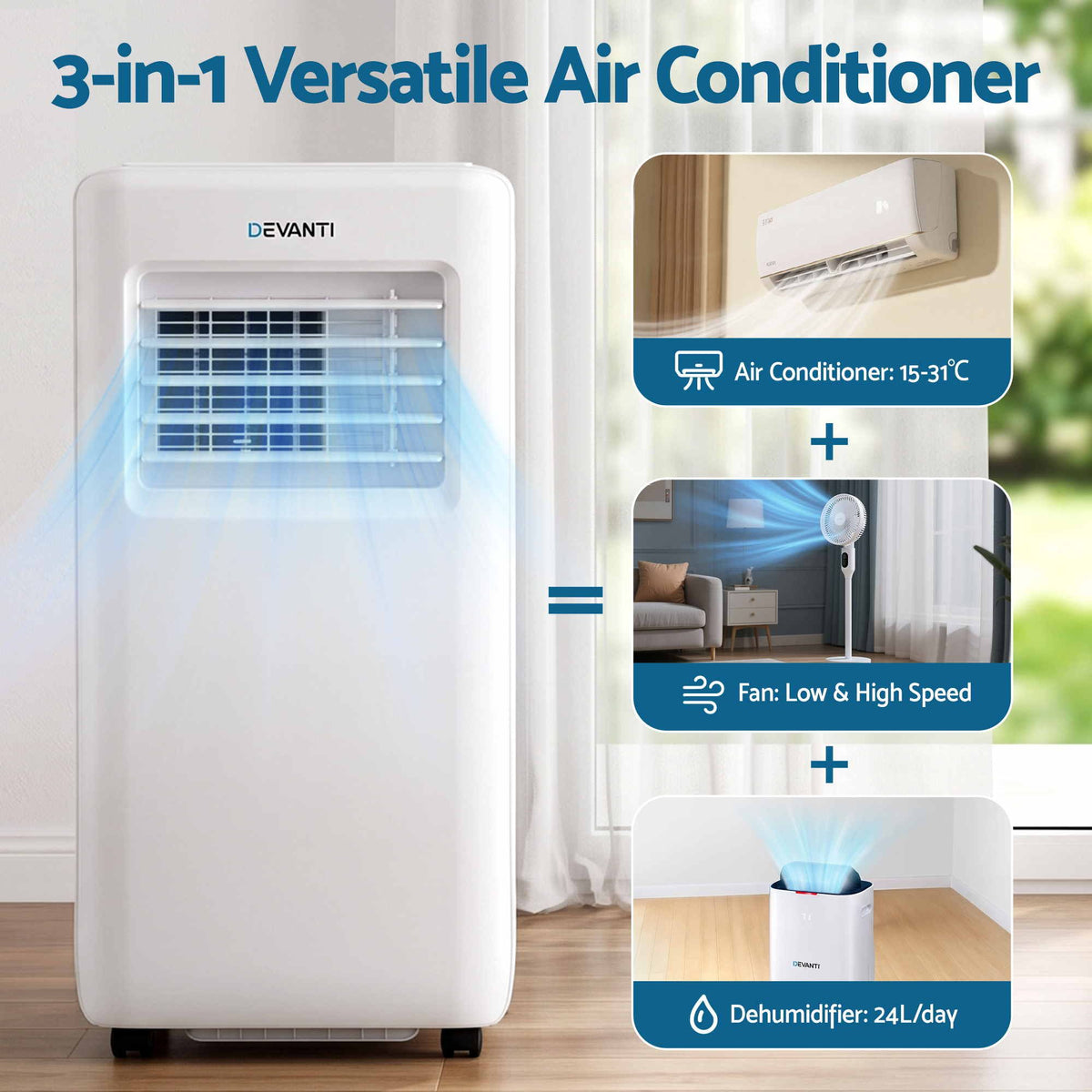 Portable Air Conditioner 9000 BTU 3-in-1 with Remote Control