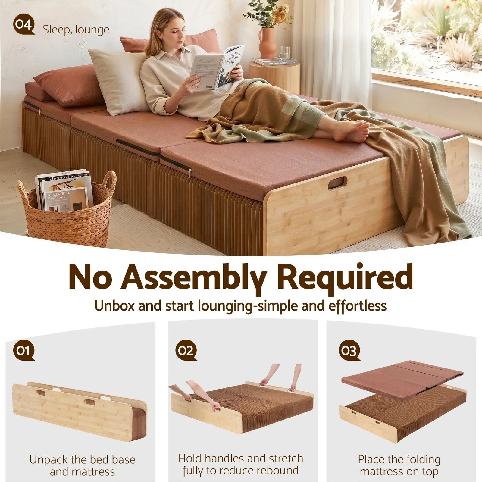 Artiss Folding Kraft Paper Bed Frame – 300kg Load, Sofa/Bed, Mattress Included