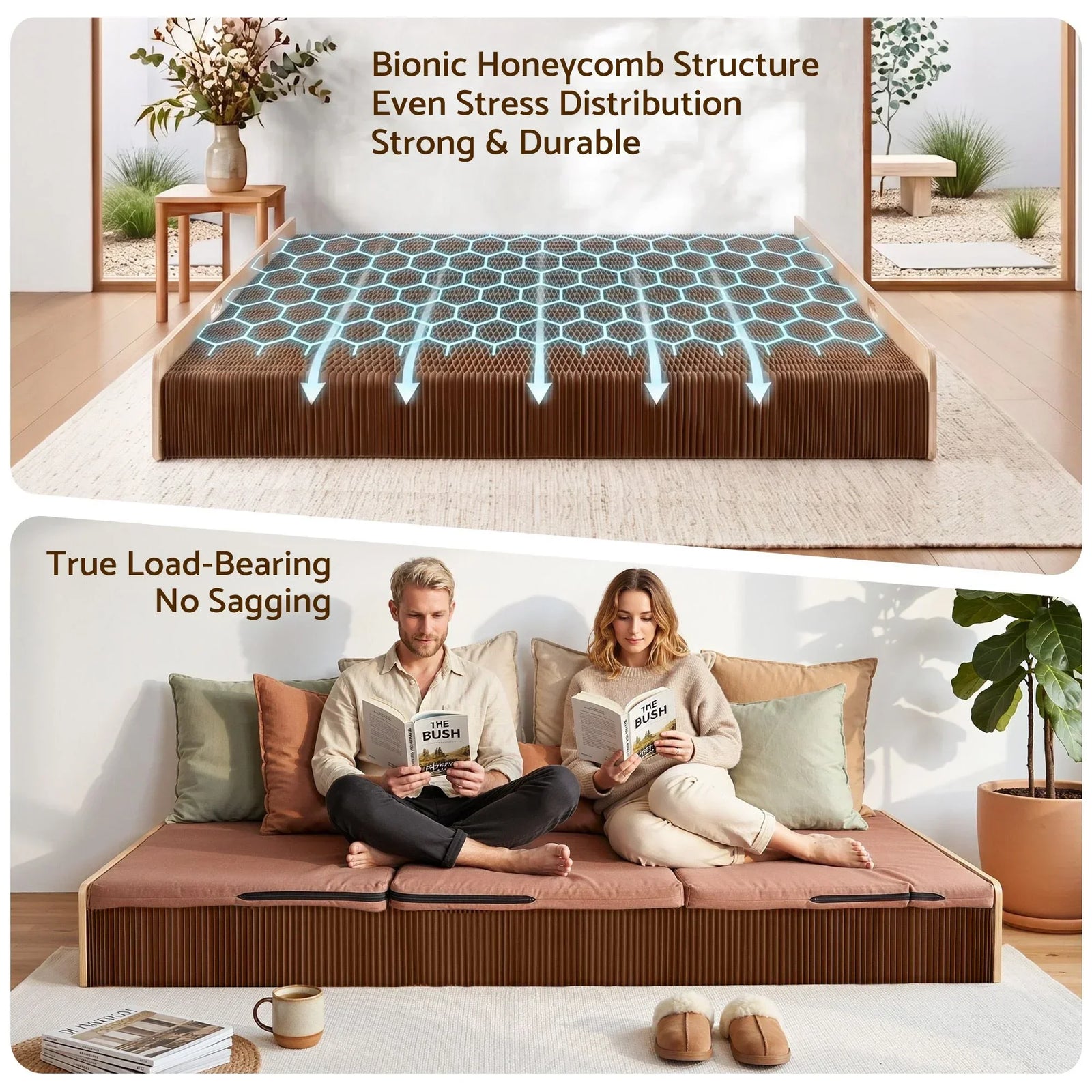 Artiss Folding Kraft Paper Bed Frame – 300kg Load, Sofa/Bed, Mattress Included