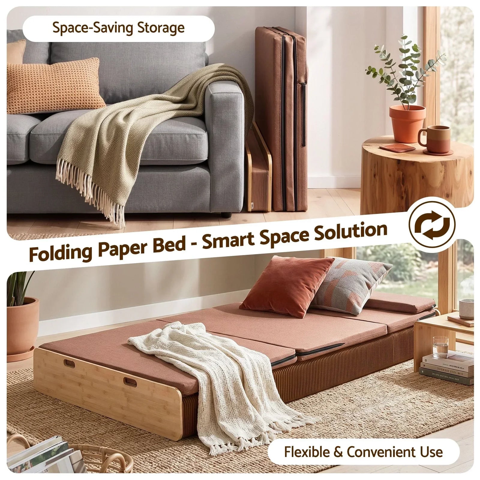 Artiss Folding Kraft Paper Bed Frame – 300kg Load, Sofa/Bed, Mattress Included