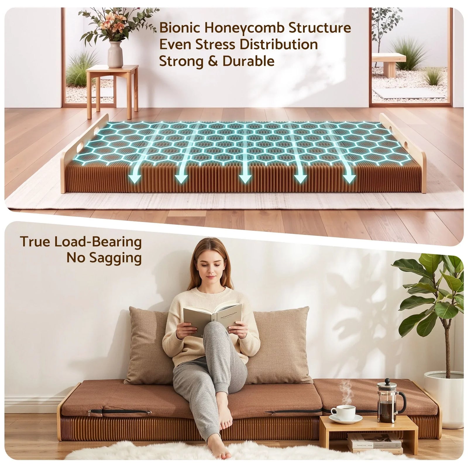 Folding Kraft Paper Bed 200×60cm – 300kg, Mattress & Pillow, Honeycomb