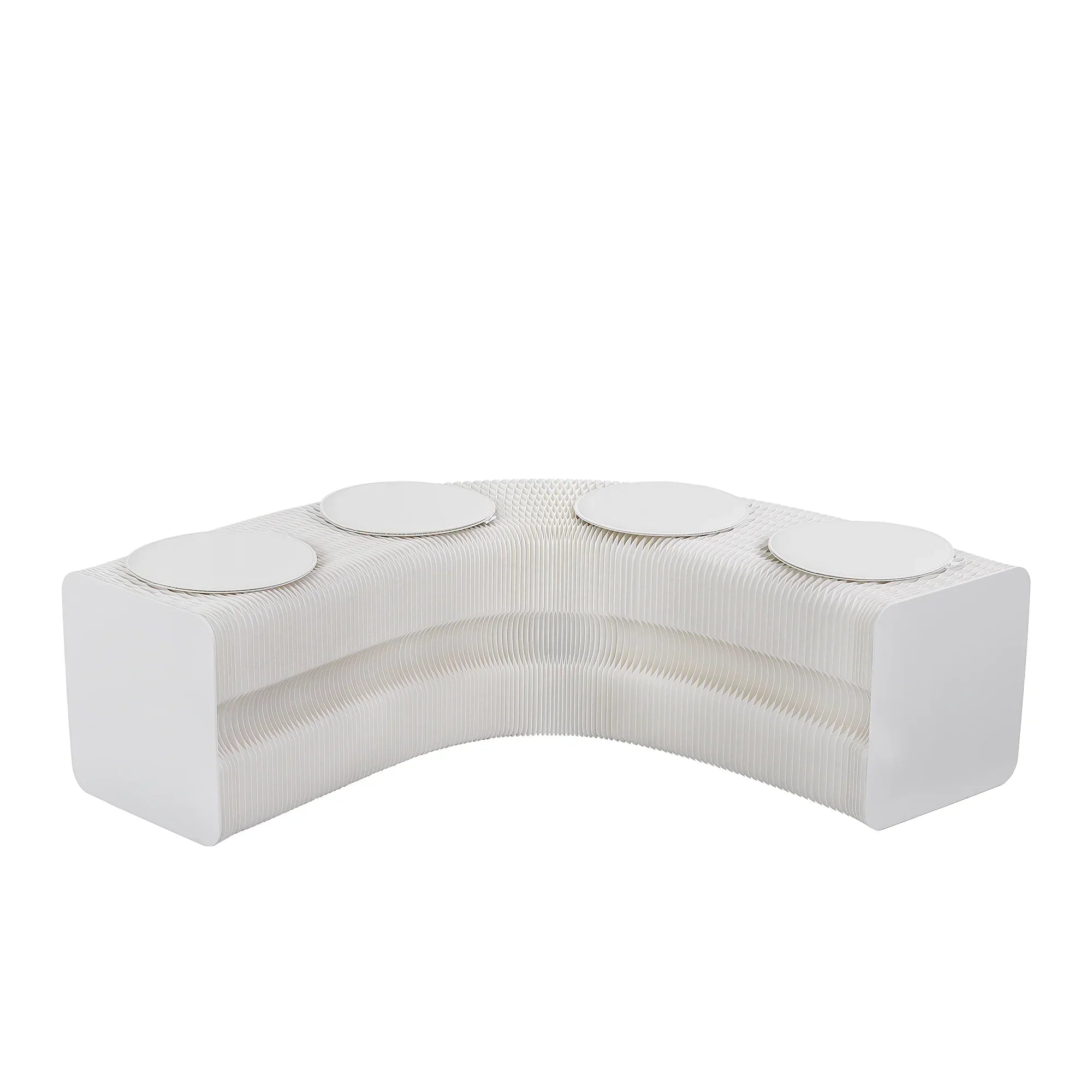 Folding Paper Bench With 4 PU Leather Seat Pads Expandable Accordion Stool For 4 Seats