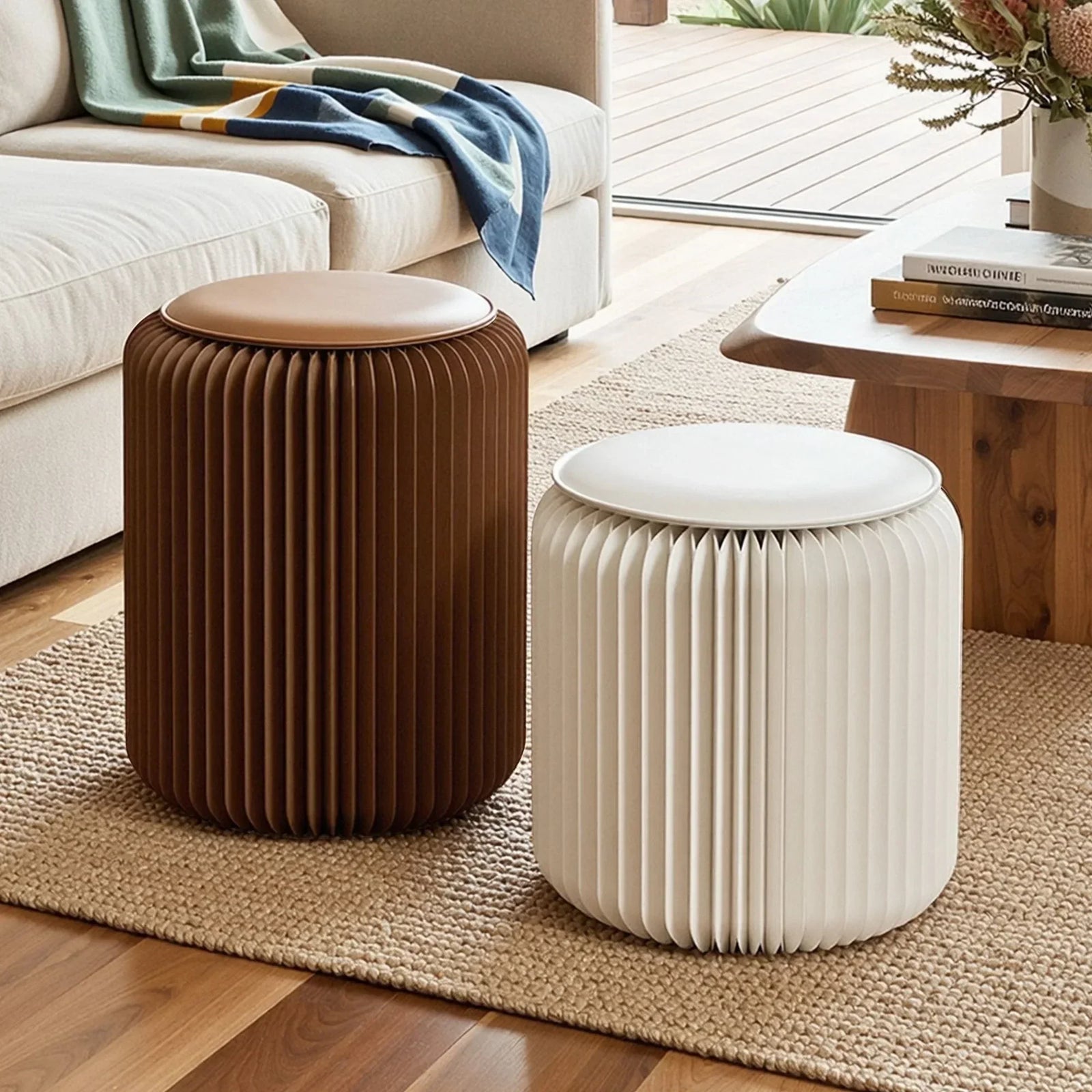 Accordion Folding Paper Stool Set – 2‑Piece, Honeycomb Design, 100kg Load