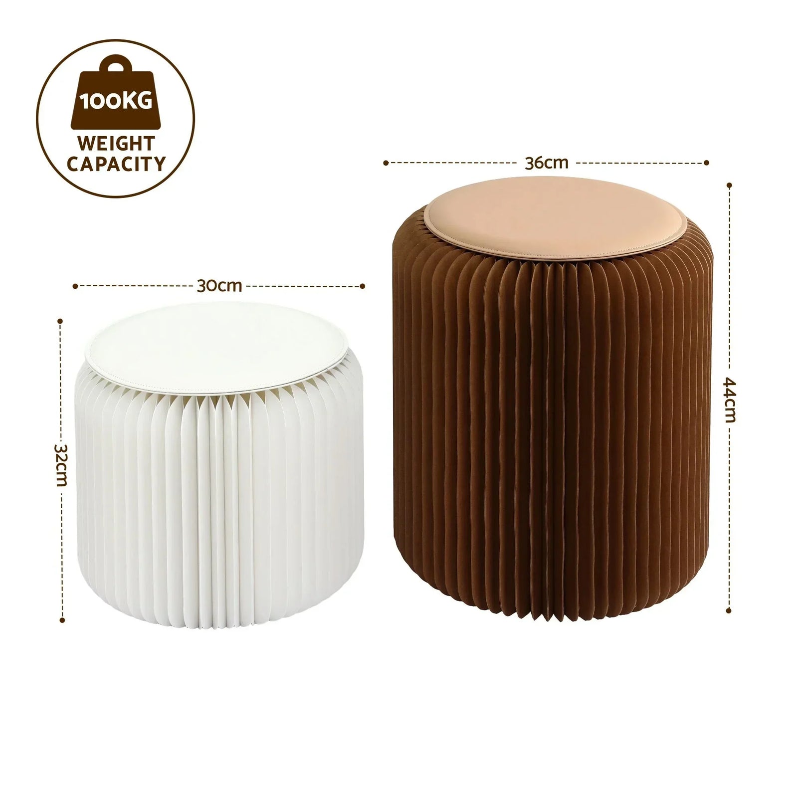 Accordion Folding Paper Stool Set – 2‑Piece, Honeycomb Design, 100kg Load