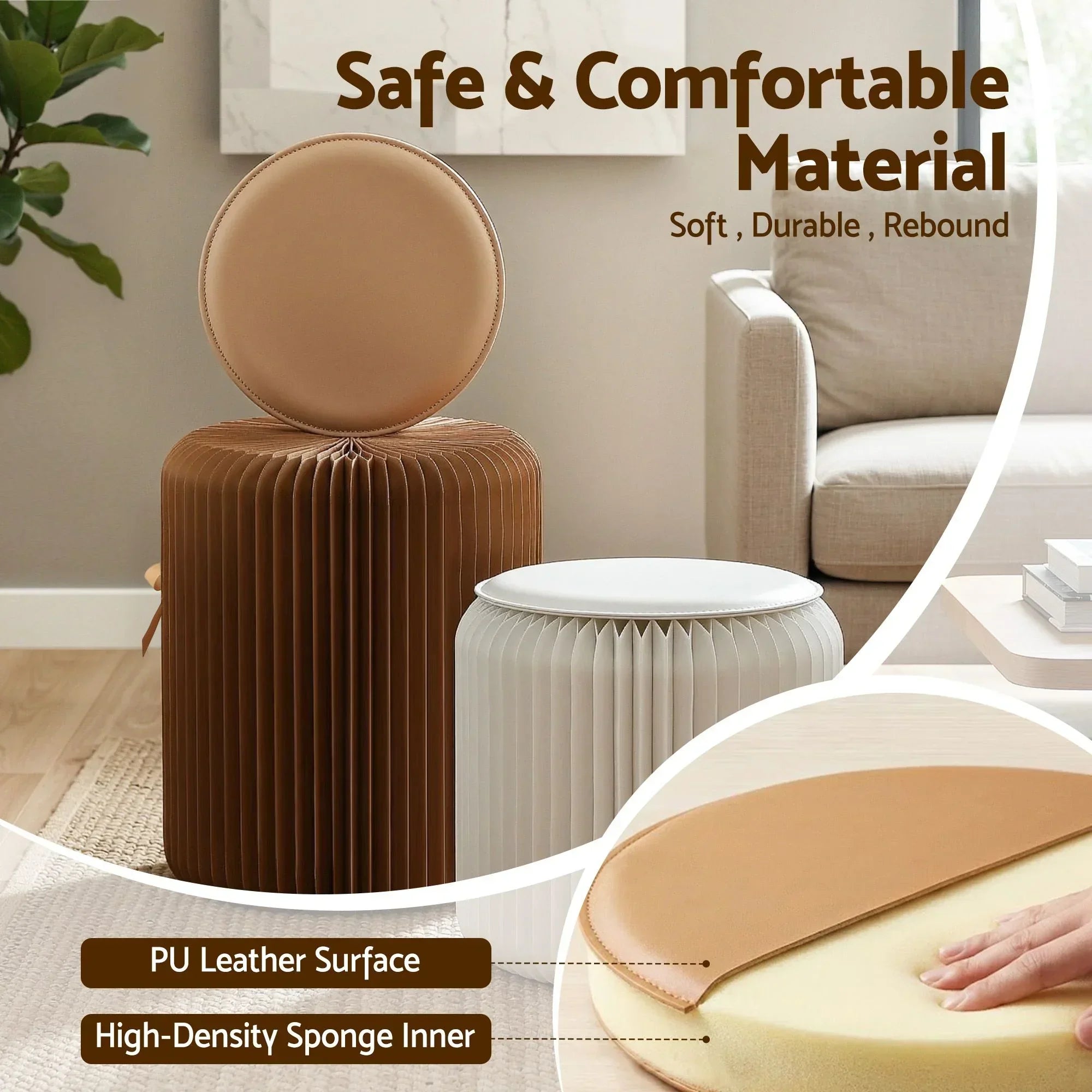 Accordion Folding Paper Stool Set – 2‑Piece, Honeycomb Design, 100kg Load