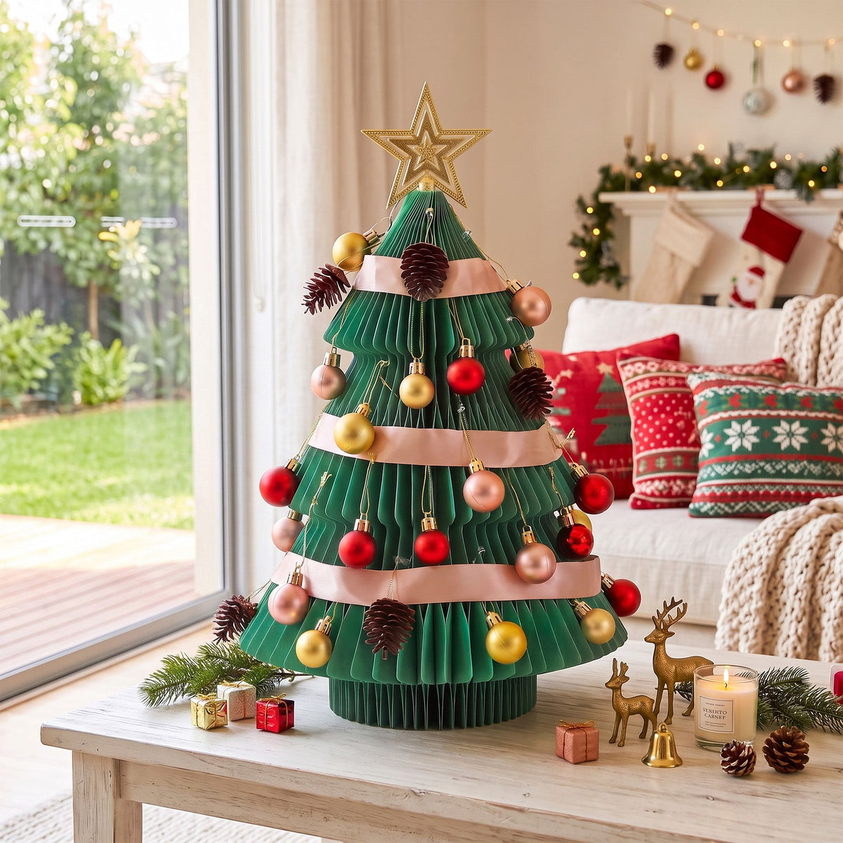 Paper Christmas Tree 61cm with Star Topper Tabletop Green DIY Ornament