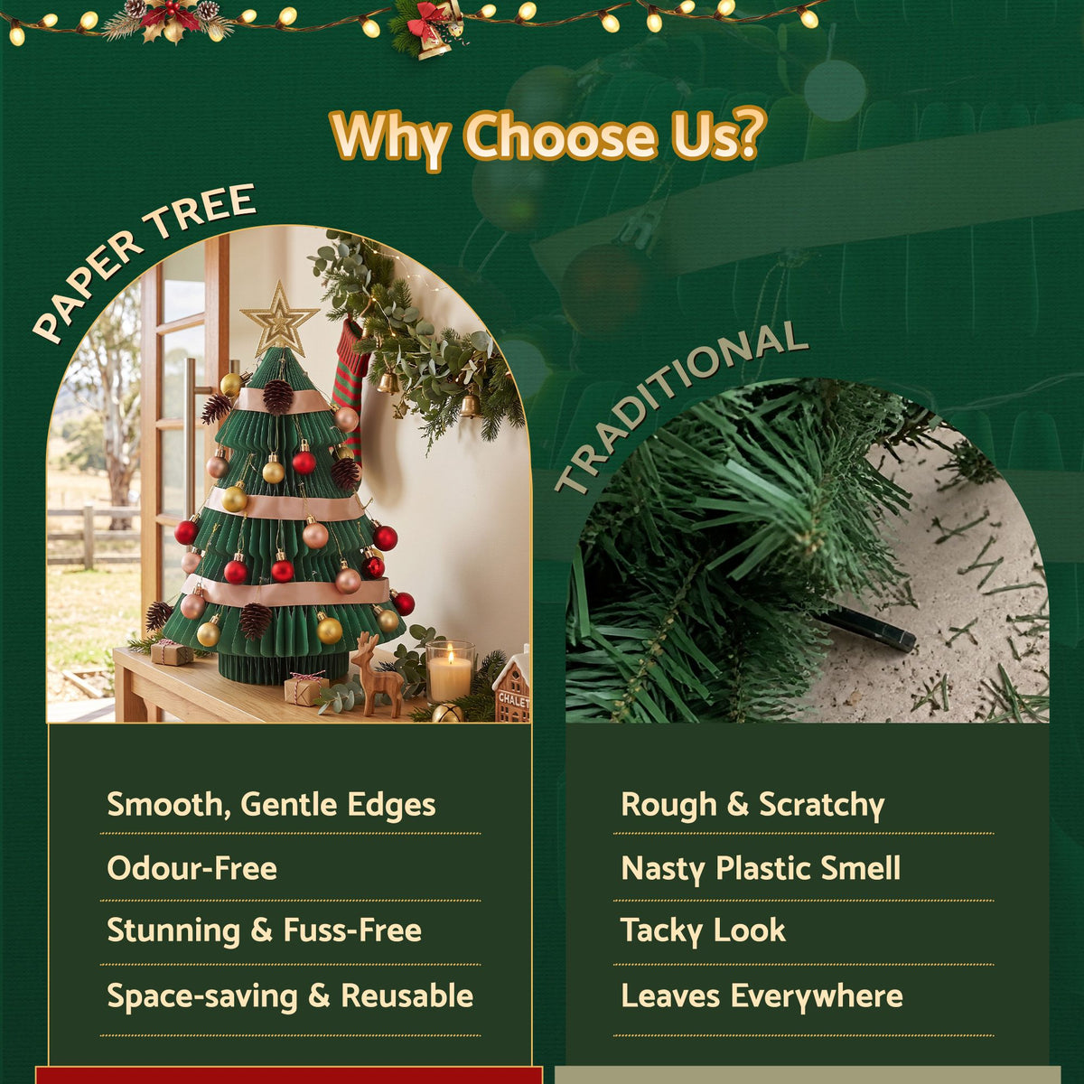 Paper Christmas Tree 61cm with Star Topper Tabletop Green DIY Ornament