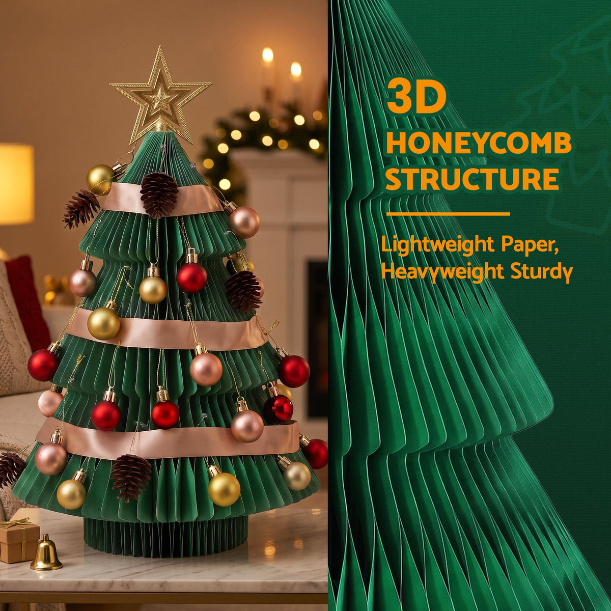 Paper Christmas Tree 61cm with Star Topper Tabletop Green DIY Ornament