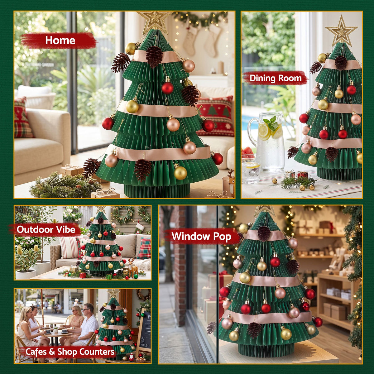 Paper Christmas Tree 61cm with Star Topper Tabletop Green DIY Ornament