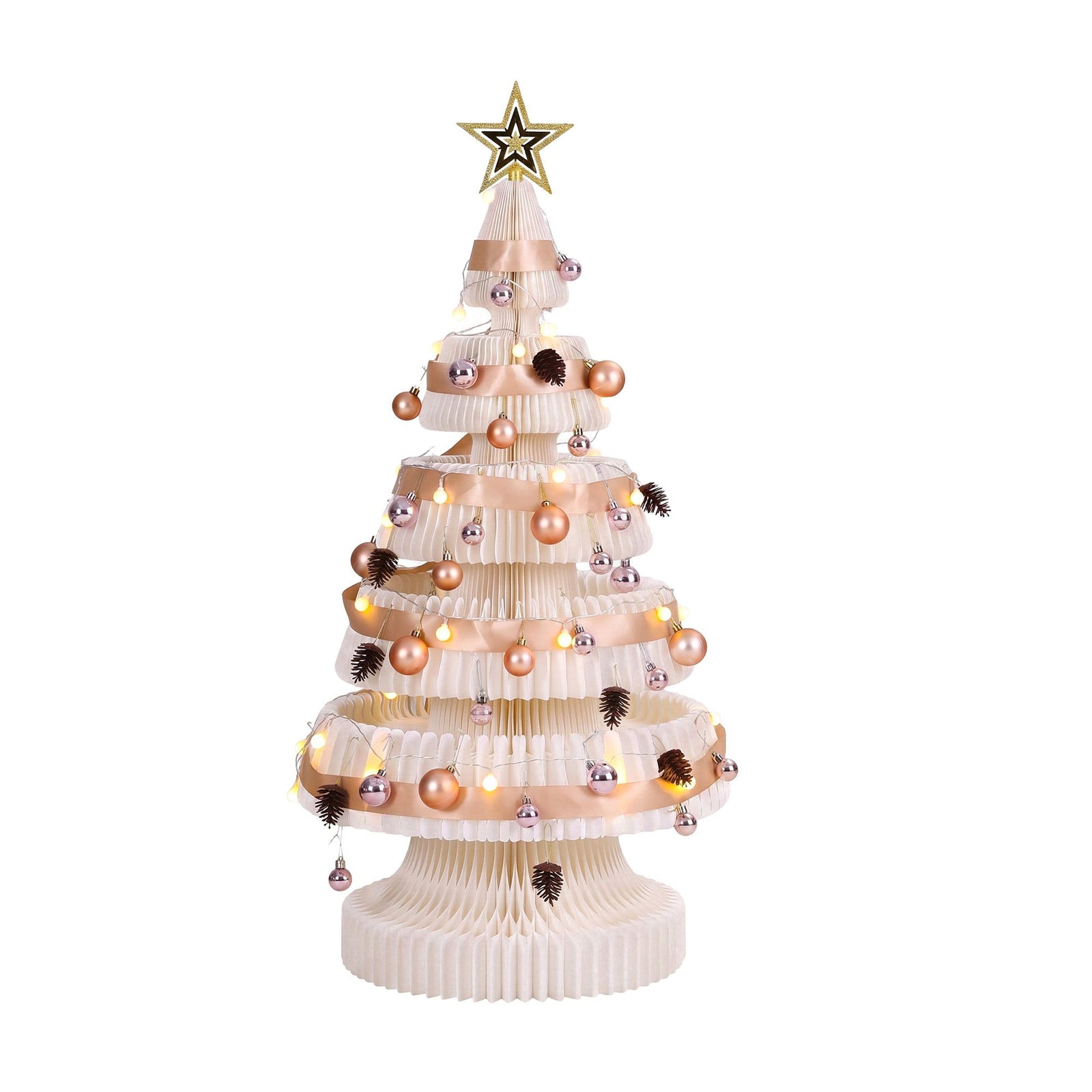 Paper Christmas Tree 114cm with Star Topper LEDs Xmas Decoration White