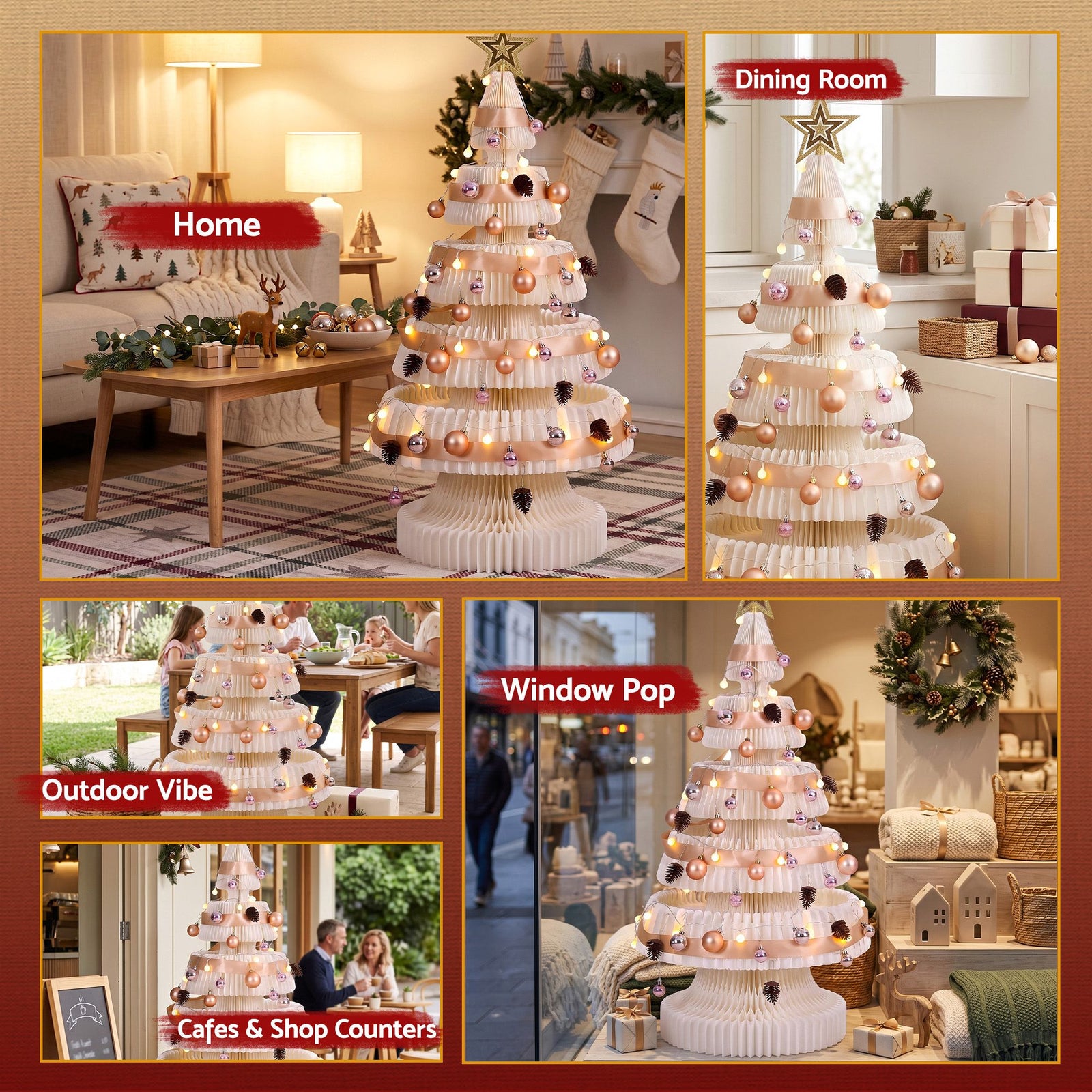 Paper Christmas Tree 114cm with Star Topper LEDs Xmas Decoration White