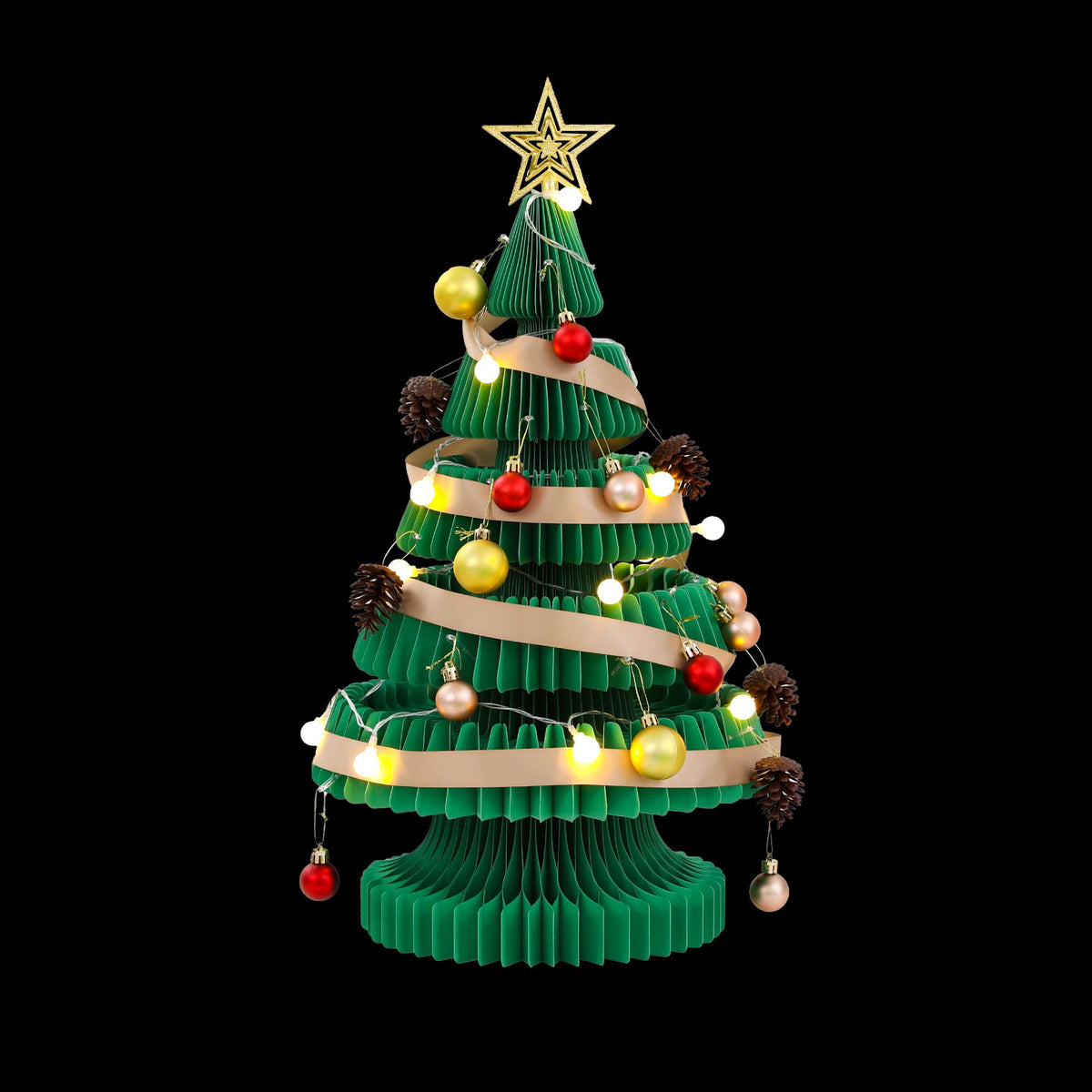 Paper Christmas Tree 62cm with Star Topper LEDs Xmas Decoration Green Set