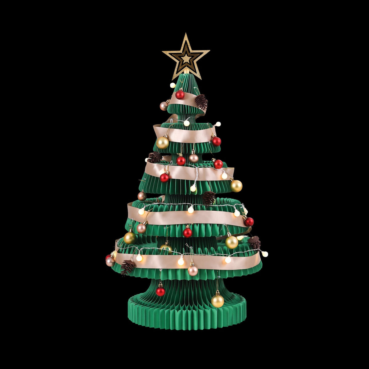 Paper Christmas Tree 87cm with Star Topper LEDs Xmas Decoration Green Set