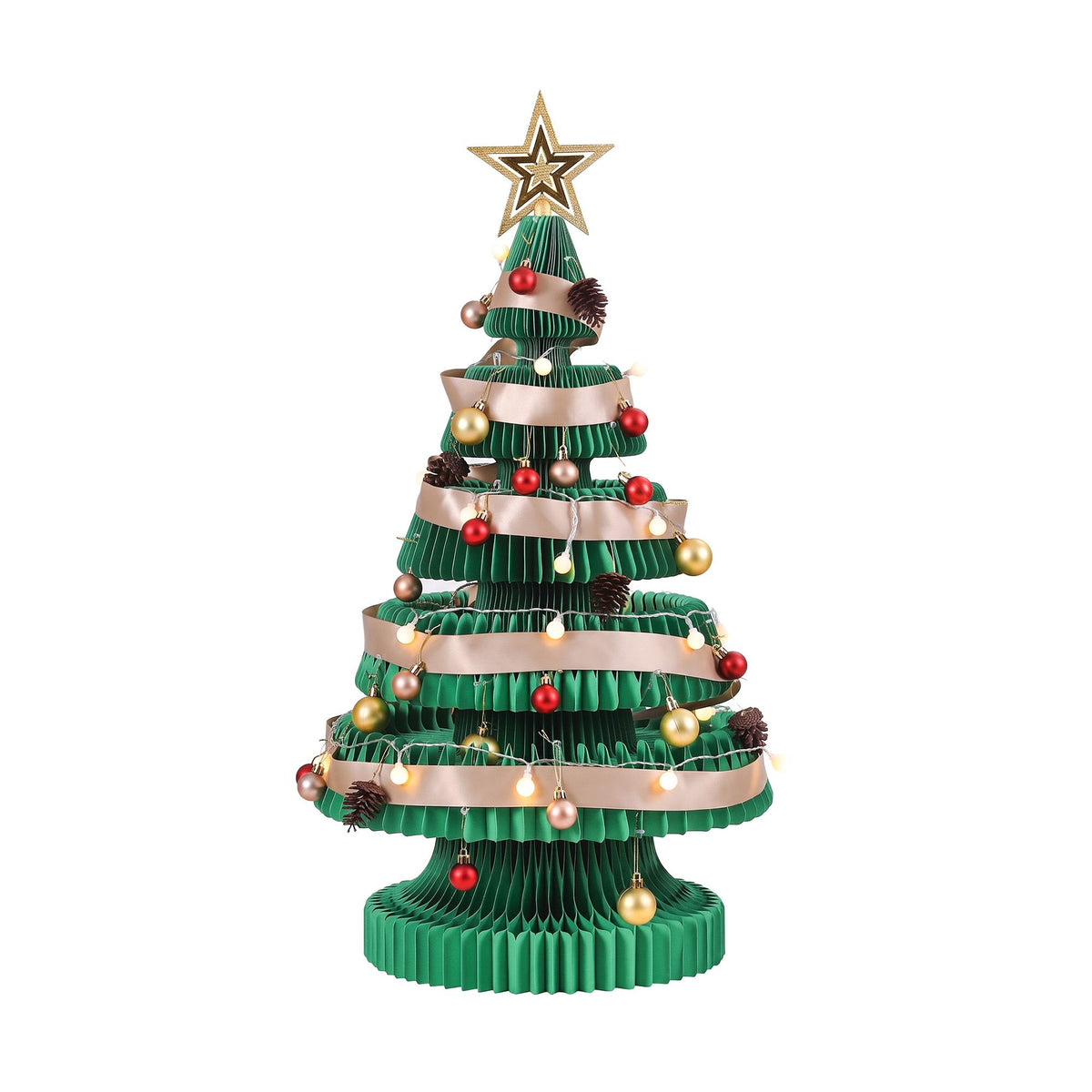 Paper Christmas Tree 87cm with Star Topper LEDs Xmas Decoration Green Set