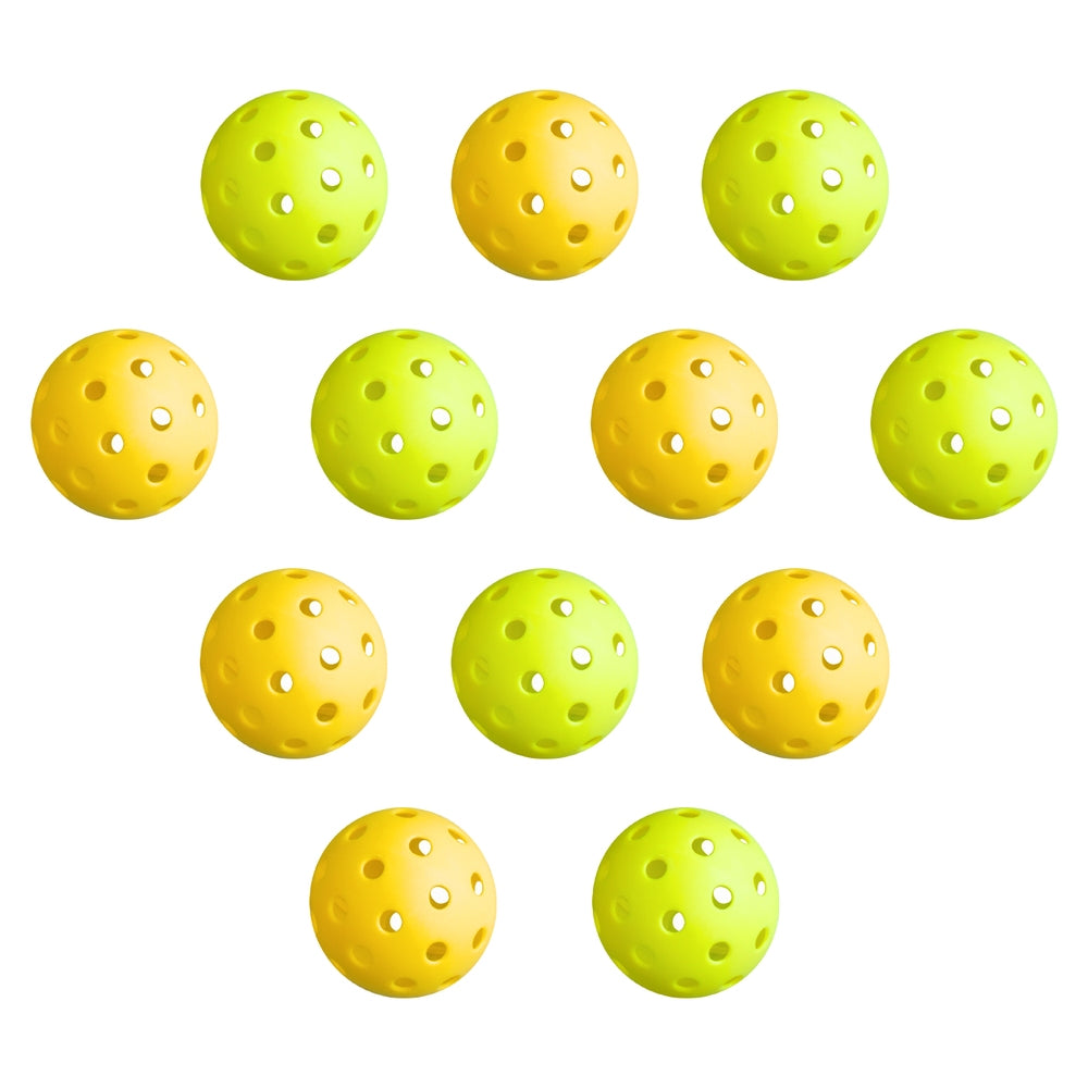 12PC Pickleballs Set 40-Hole Design Indoor Outdoor Durable PE Balls Green/Yellow