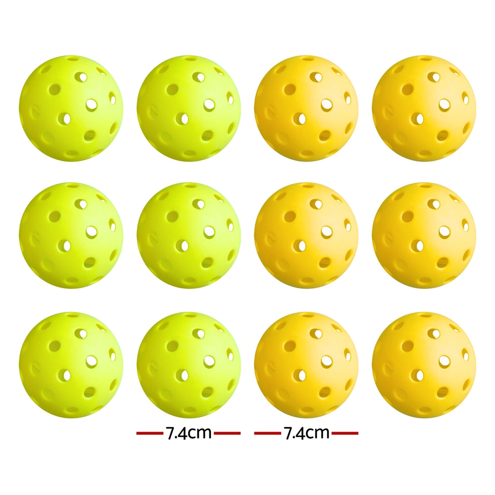 12PC Pickleballs Set 40-Hole Design Indoor Outdoor Durable PE Balls Green/Yellow