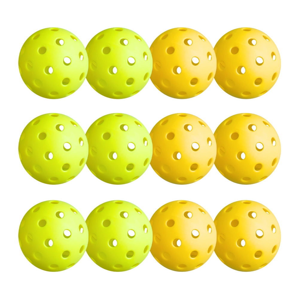 12PC Pickleballs Set 40-Hole Design Indoor Outdoor Durable PE Balls Green/Yellow