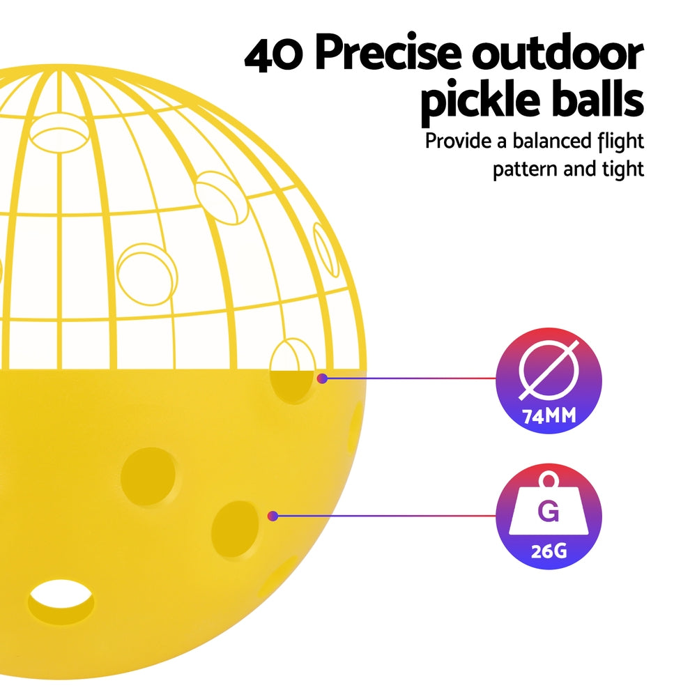 12PC Pickleballs Set 40-Hole Design Indoor Outdoor Durable PE Balls Green/Yellow