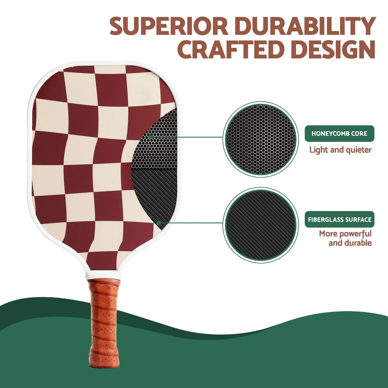 Pickleball Paddle Set Fibreglass Racquet Honeycomb Core With Bag Brown