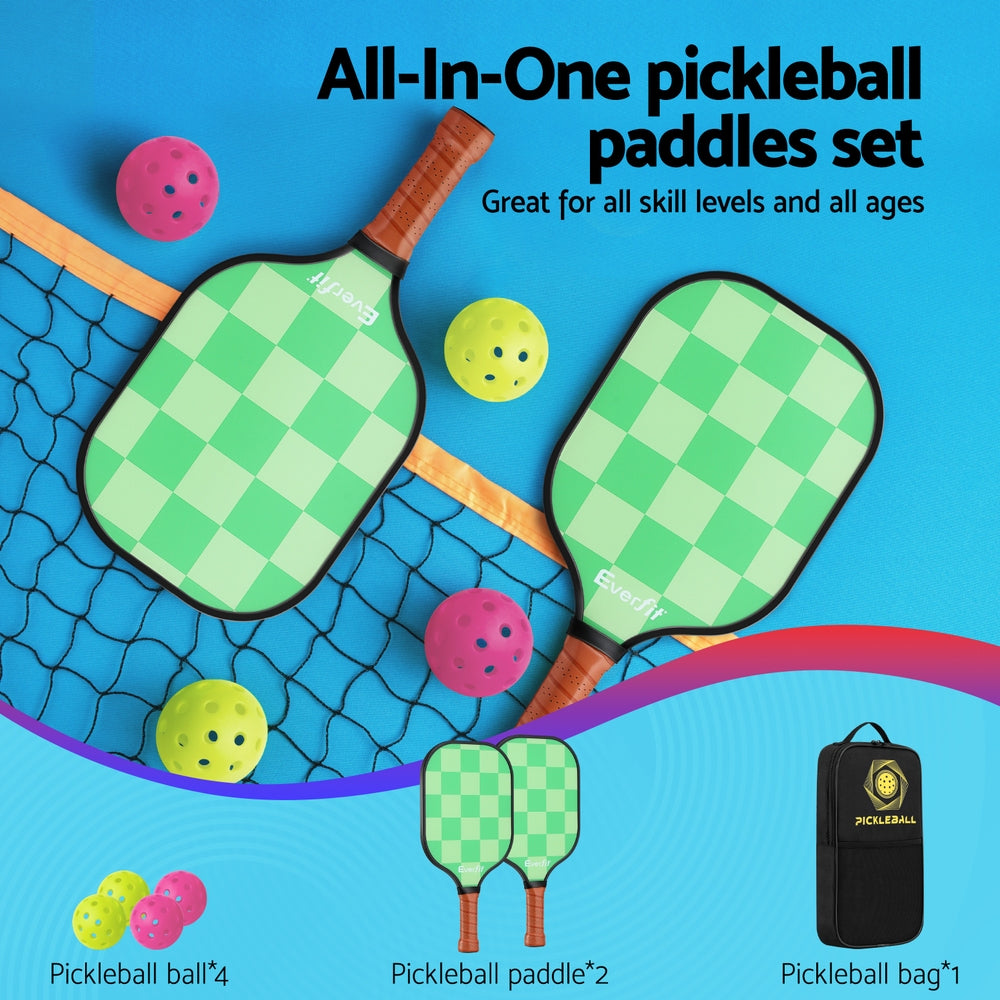 Pickleball Paddle Set Fiberglass with Balls Bag Tournament Kit 2PCS Pickle Balls Rackets