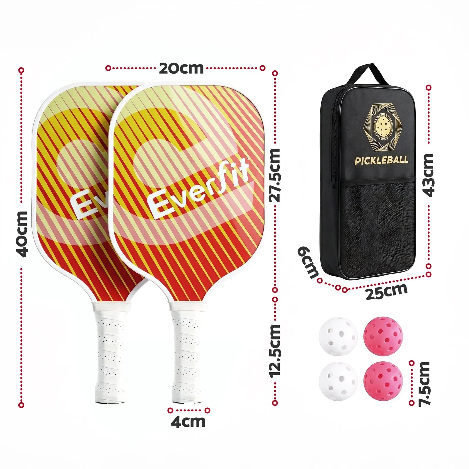 Pickleball Paddle Set Fibreglass Racquet Honeycomb Core With Bag Orange