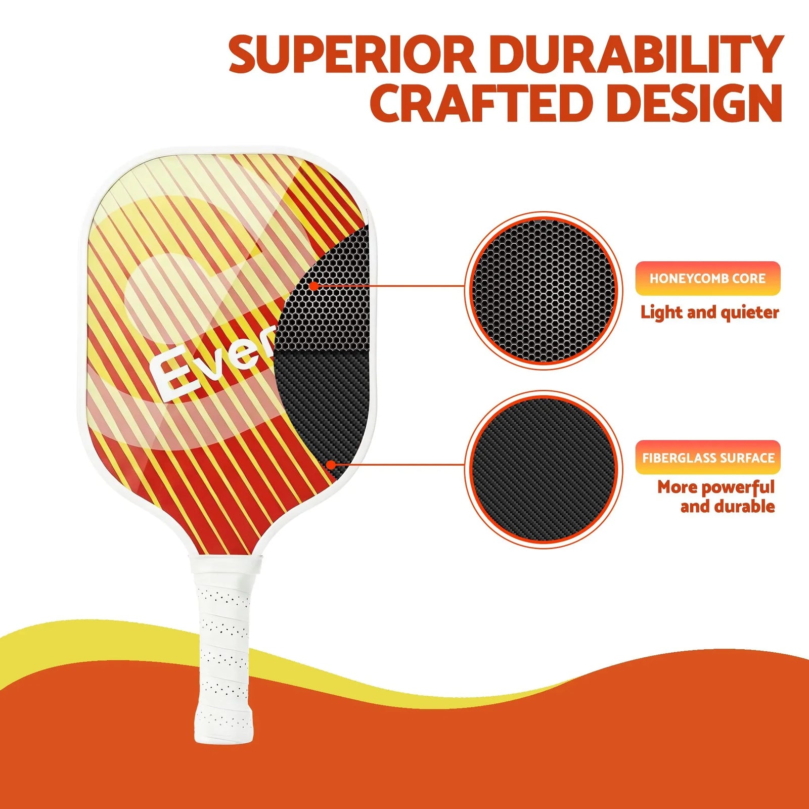 Pickleball Paddle Set Fibreglass Racquet Honeycomb Core With Bag Orange