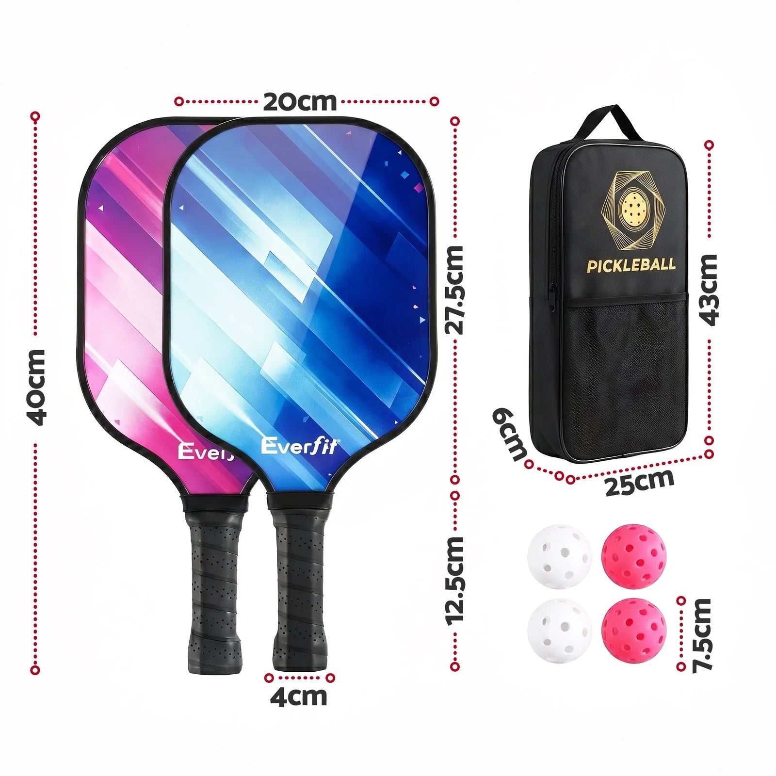 Pickleball Paddle Set Fibreglass Racquet Honeycomb Core With Bag