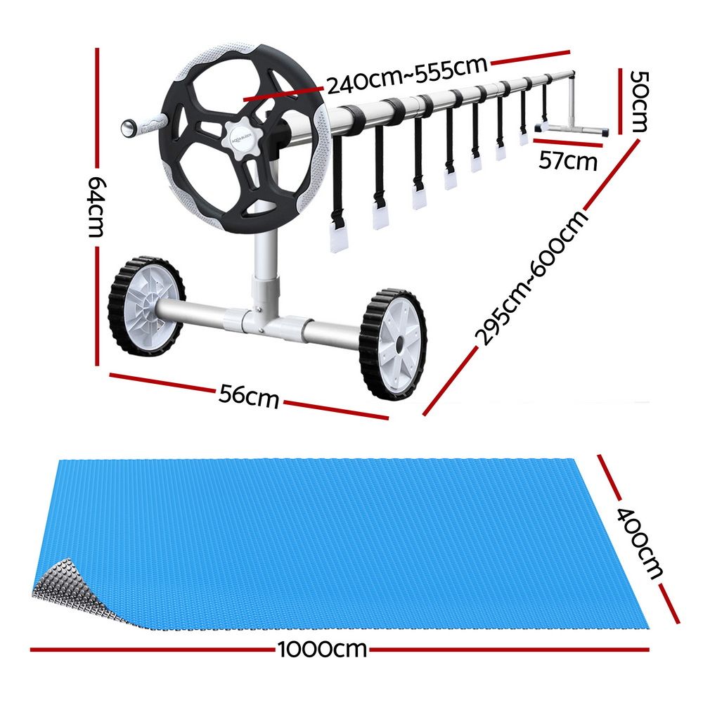 10x4m Solar Pool Cover 500 Micron with Adjustable Pool Roller