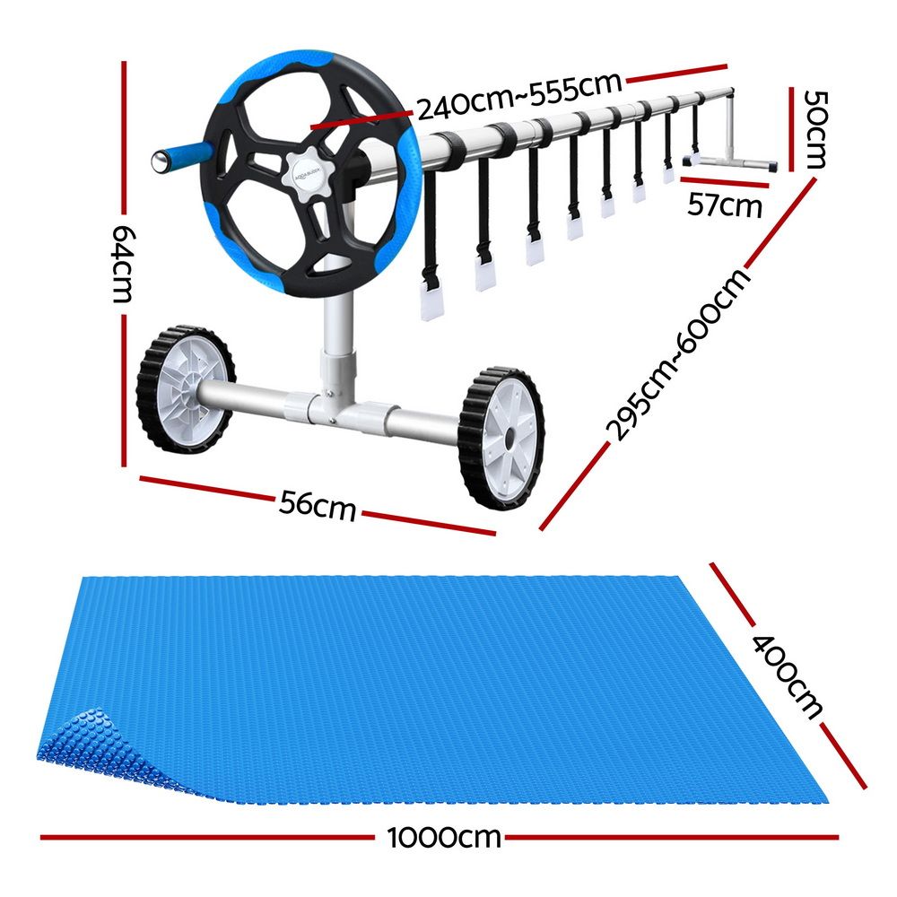10x4M Solar Pool Cover with Aluminium Pool Roller Reel Set