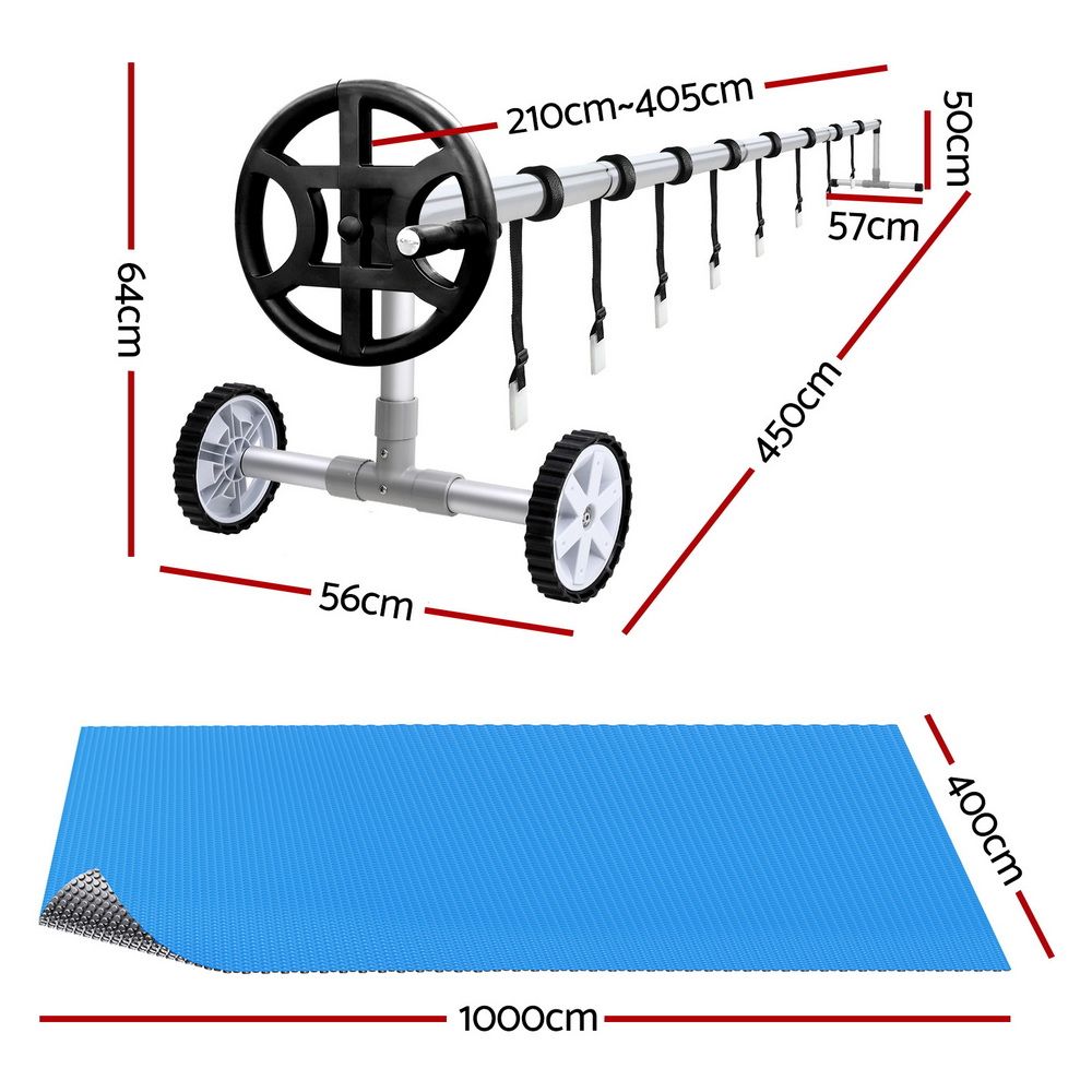 10x4M Solar Pool Cover with Aluminium Roller System 4.05m Width
