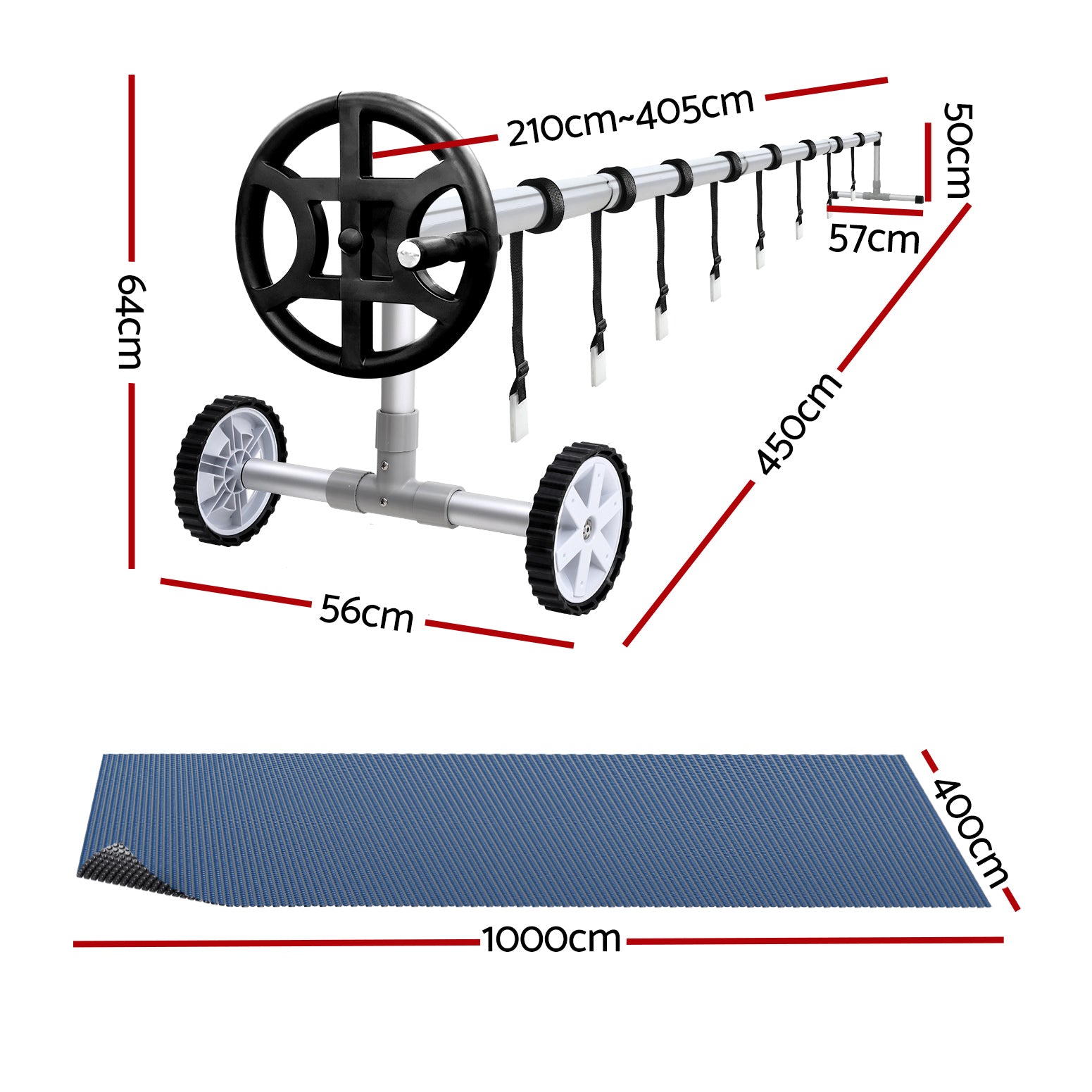 Pool Cover 600 Micron 10x4m w/ Roller 4m Swimming Pools Black Solar Blanket